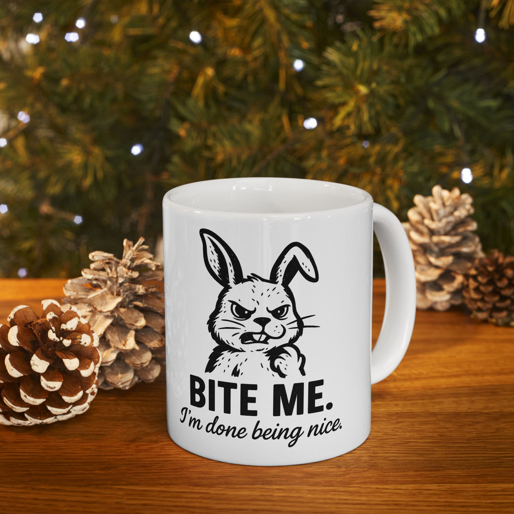 Bite Me Bunny Ceramic Mug — Funny Rabbit Coffee Cup (11oz & 15oz)