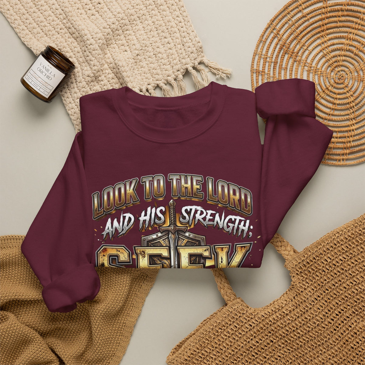 SEEK His Face Always 1 Chronicles 16:11 Christian sweatshirt, another view