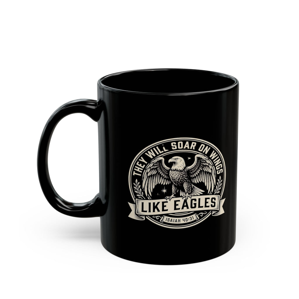 Eagle Emblem Black Ceramic Mug — They Will Soar on Wings Like Eagles — Isaiah 40:31