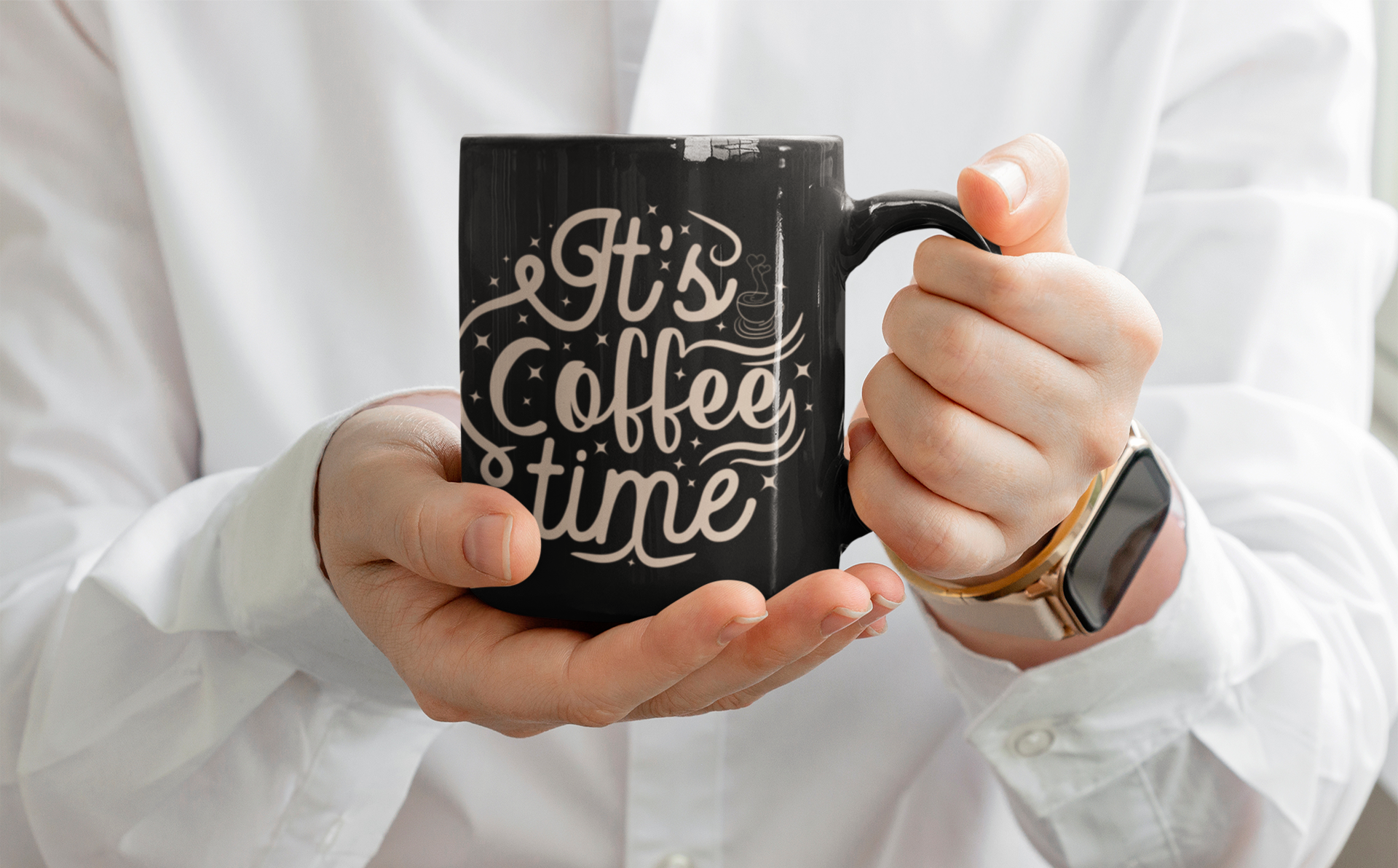 It’s Coffee Time Mug – Black Ceramic, 11oz / 15oz