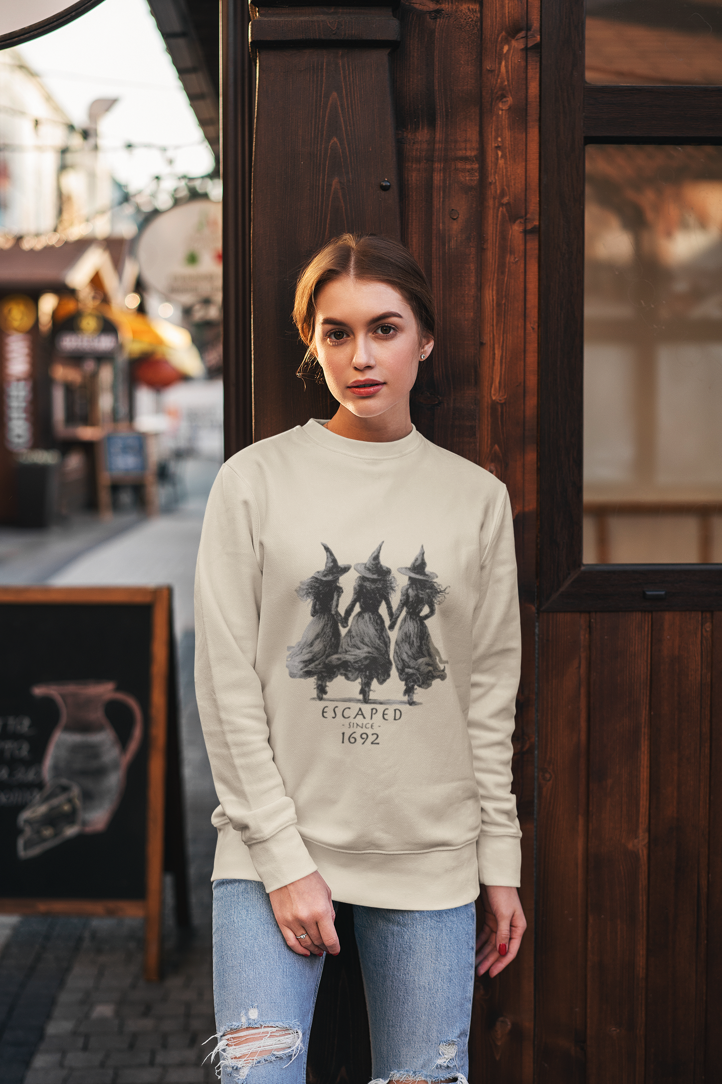 Witch Sisters “Escaped Since 1692” Halloween Sweatshirt
