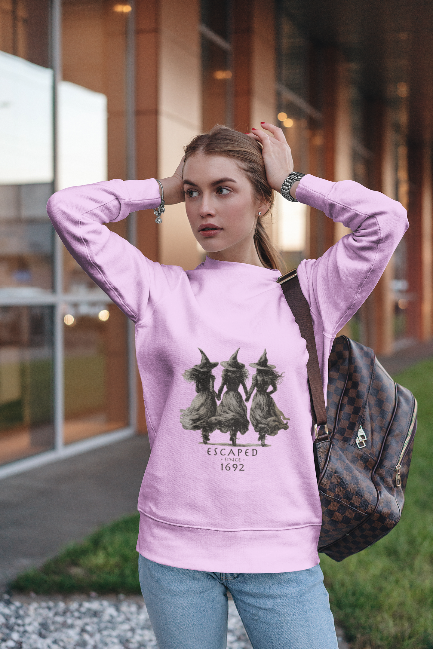 Witch Sisters “Escaped Since 1692” Halloween Sweatshirt