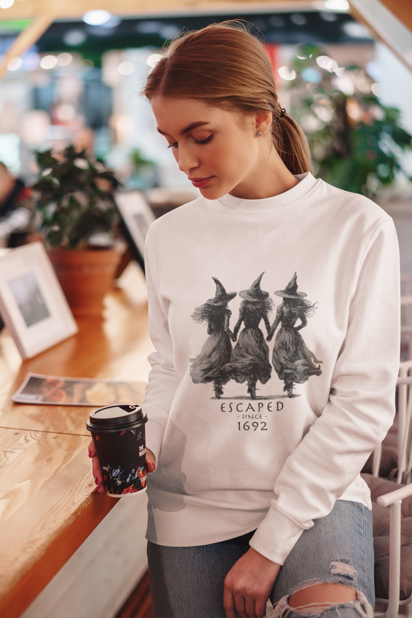 Witch Sisters “Escaped Since 1692” Halloween Sweatshirt