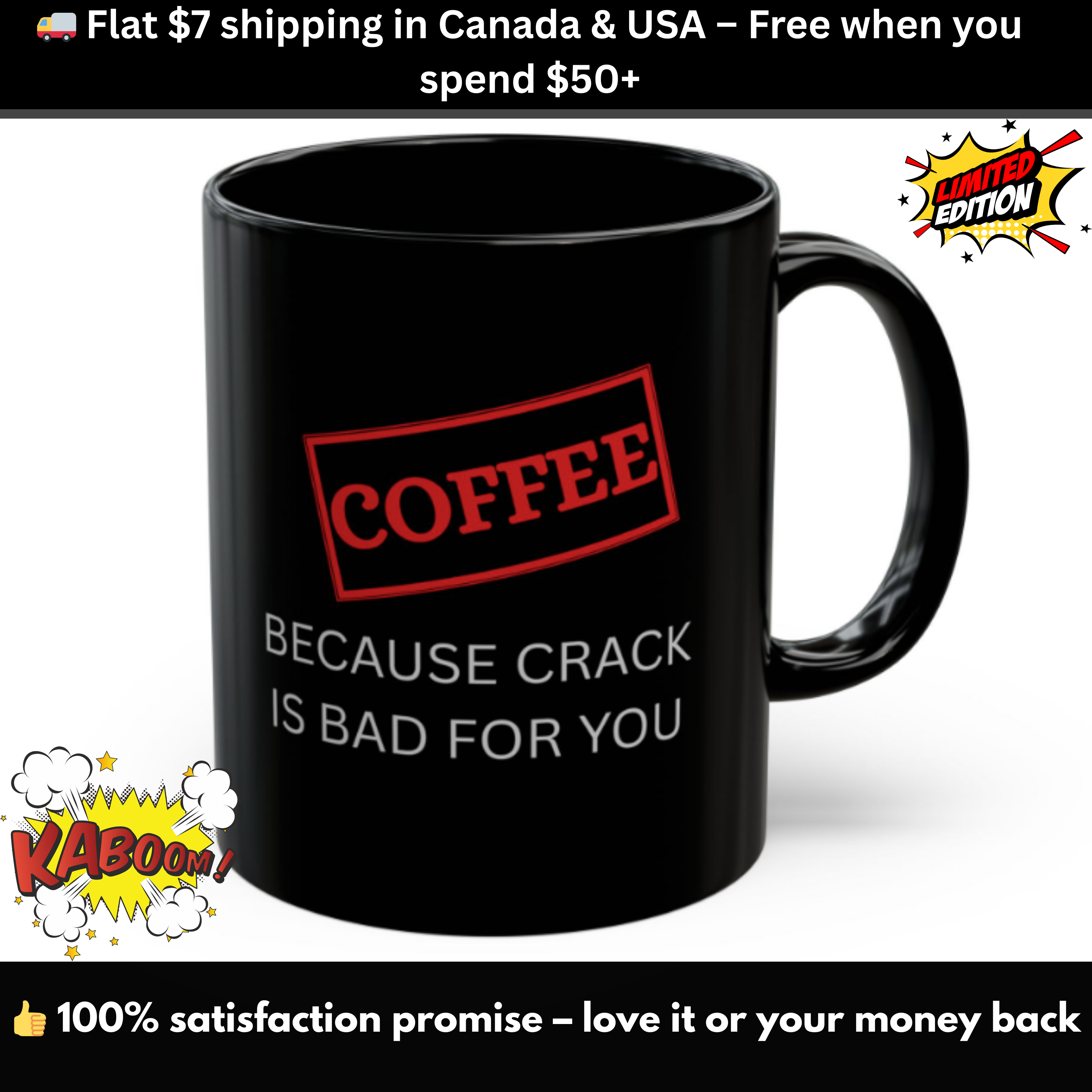 Funny Coffee Mug – “Because Crack is Bad for You” Cup, Bold Red Label Design 11oz, 15oz