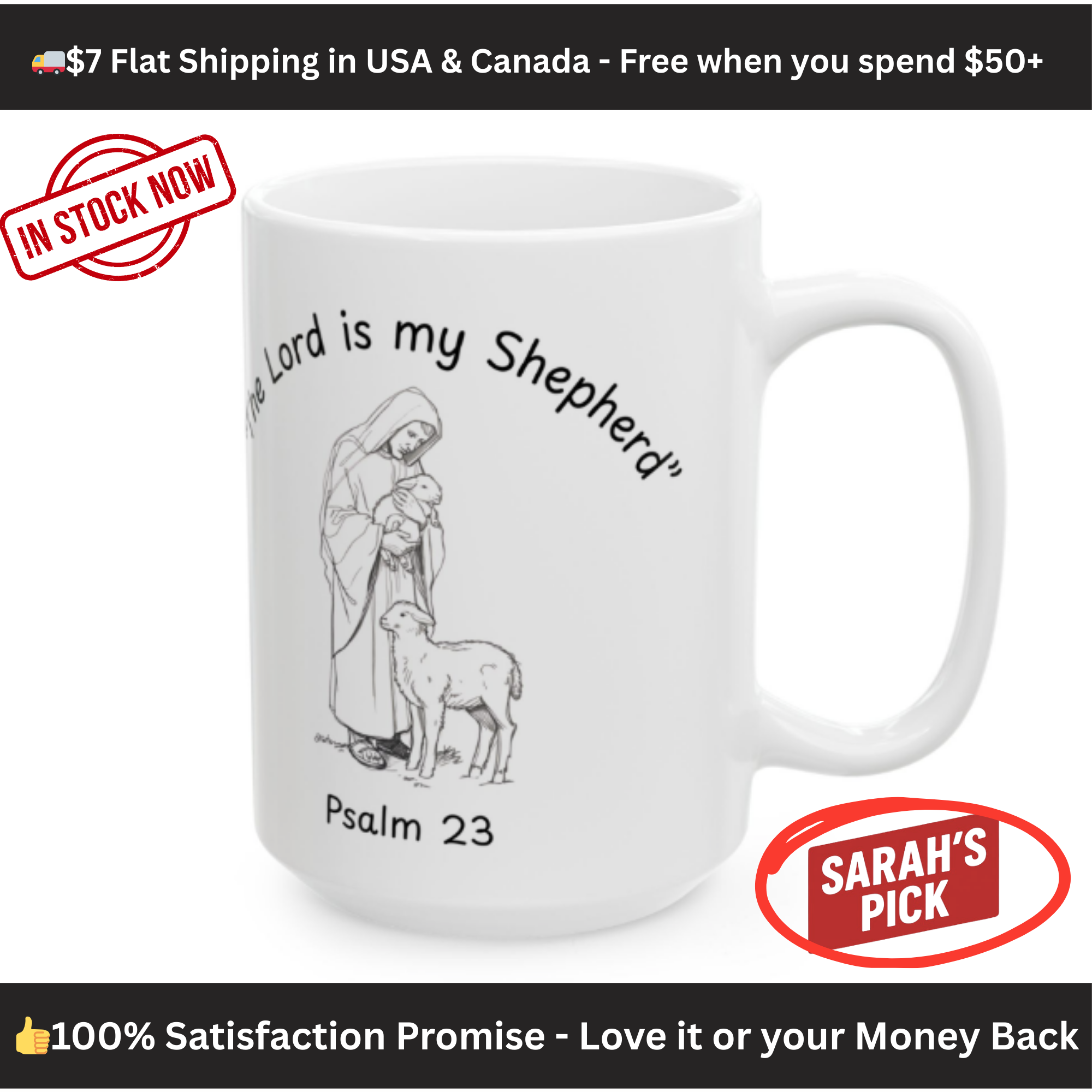 The Lord Is My Shepherd – Psalm 23 Christian Coffee Mug.