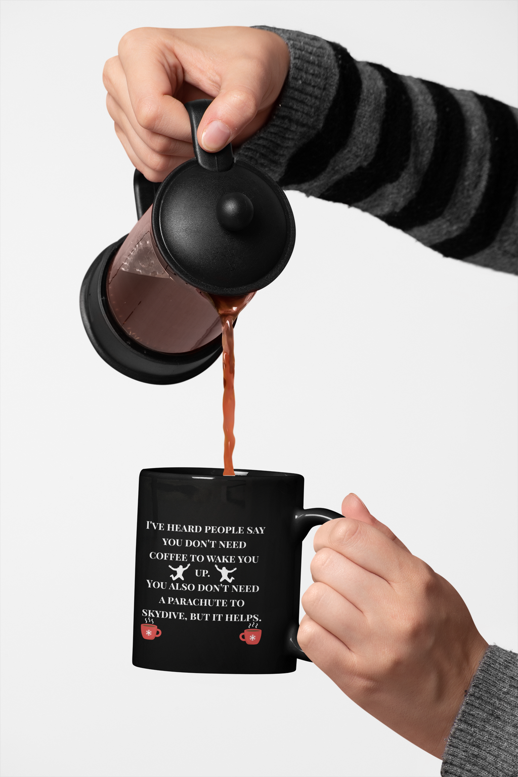 Coffee & Parachutes Funny Black Mug – Bold Humor for Caffeine Lovers