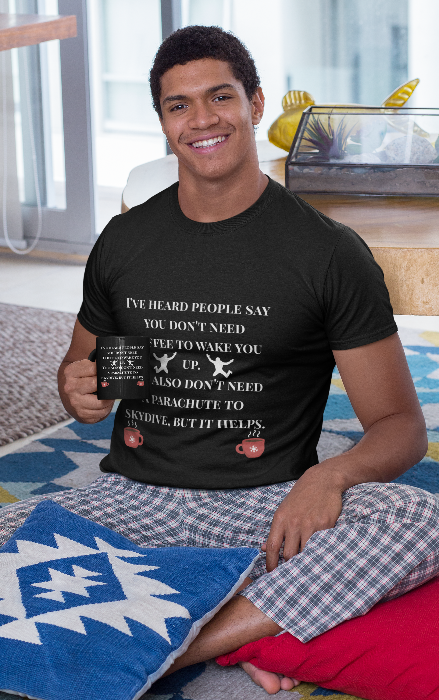 Coffee & Parachutes Funny Black Mug – Bold Humor for Caffeine Lovers