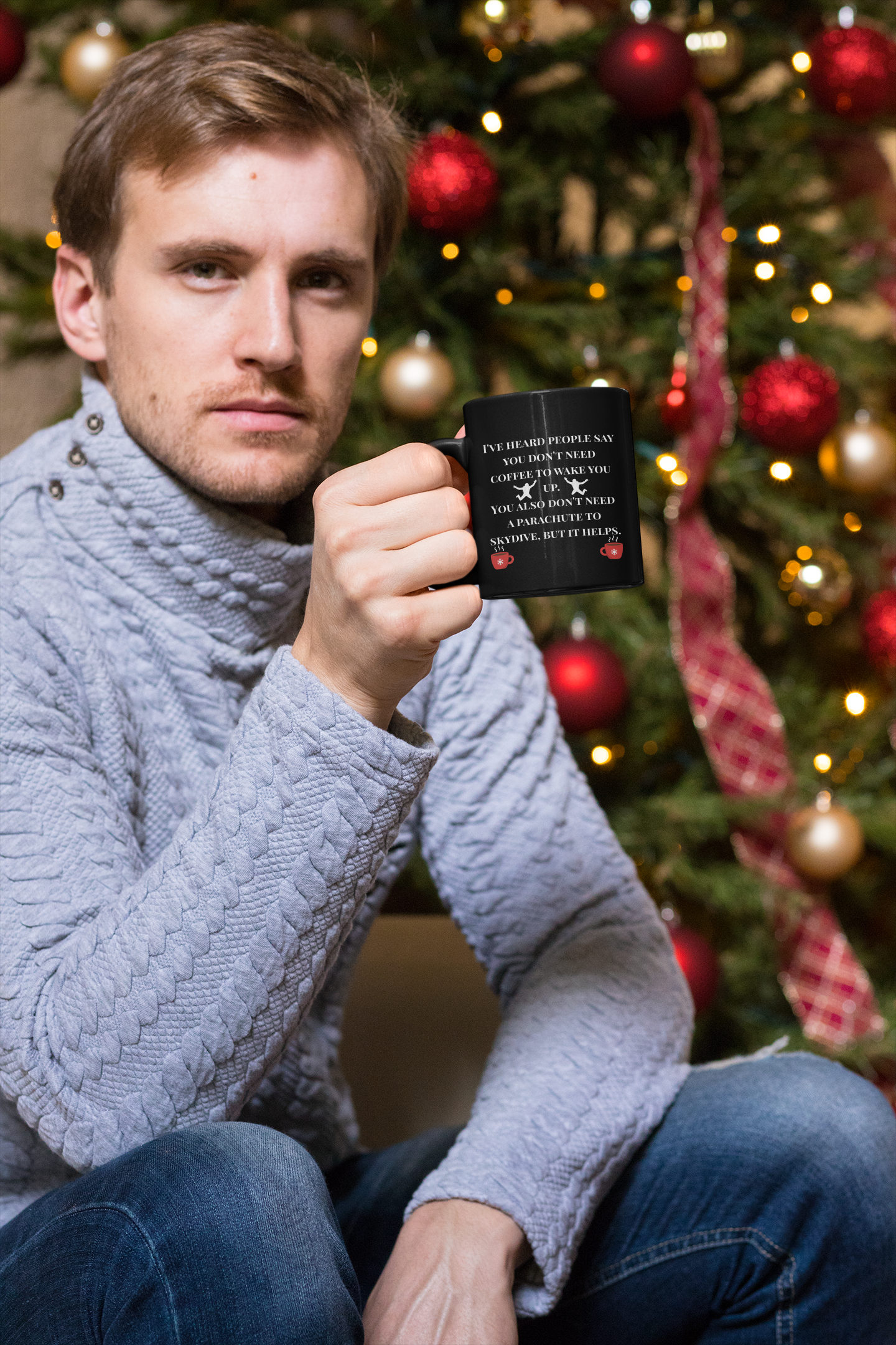 Coffee & Parachutes Funny Black Mug – Bold Humor for Caffeine Lovers