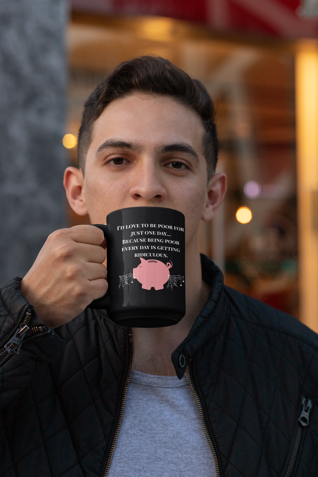Being Poor Is Getting Ridiculous – Funny Piggy Bank Black Coffee Mug