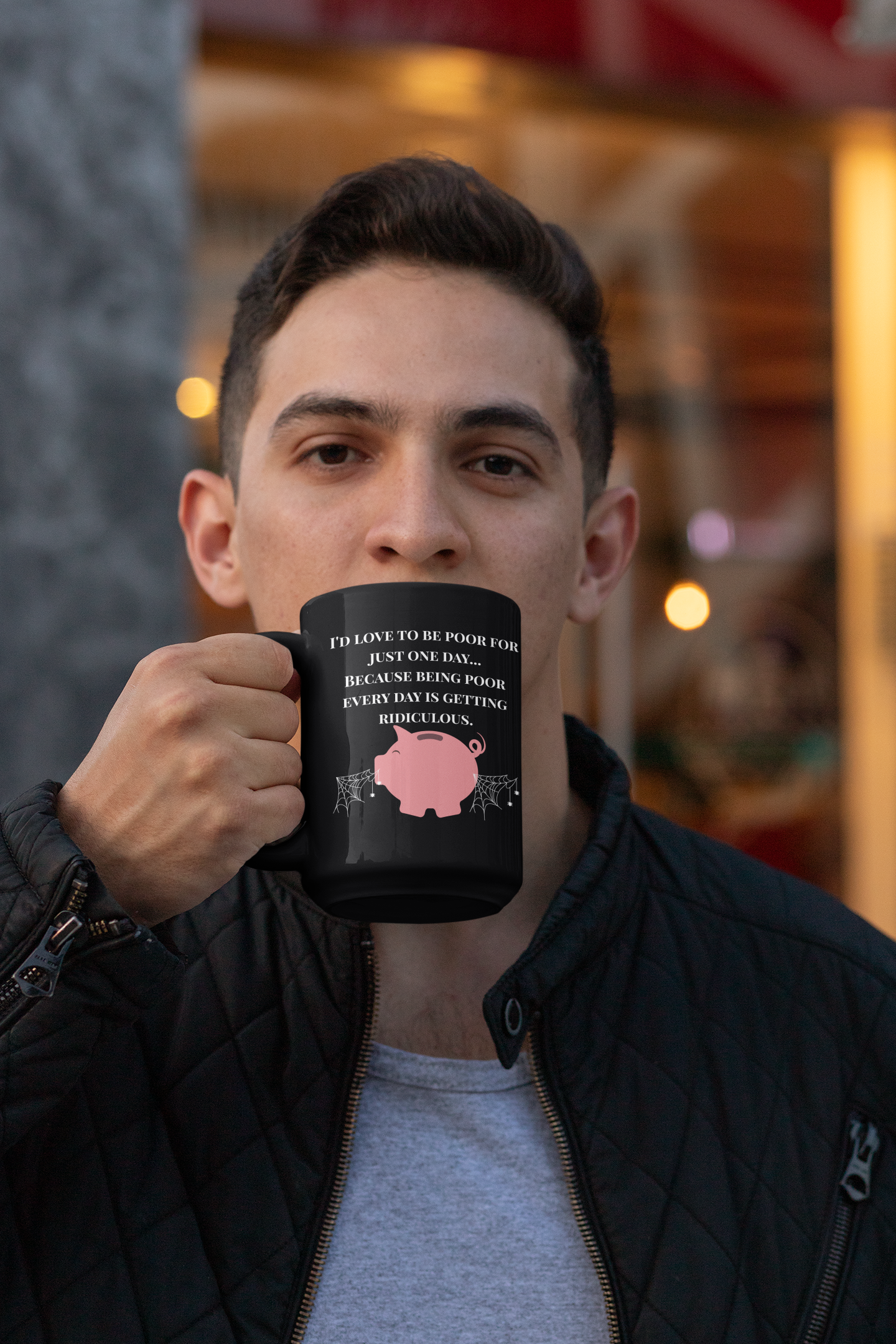 Being Poor Is Getting Ridiculous – Funny Piggy Bank Black Coffee Mug