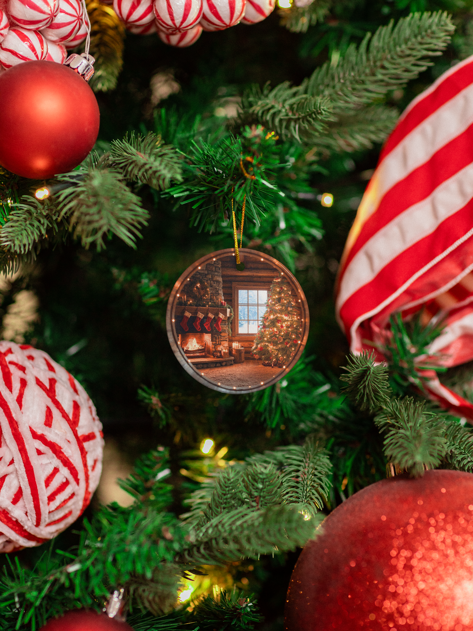 Christmas Cabin Ceramic Ornament