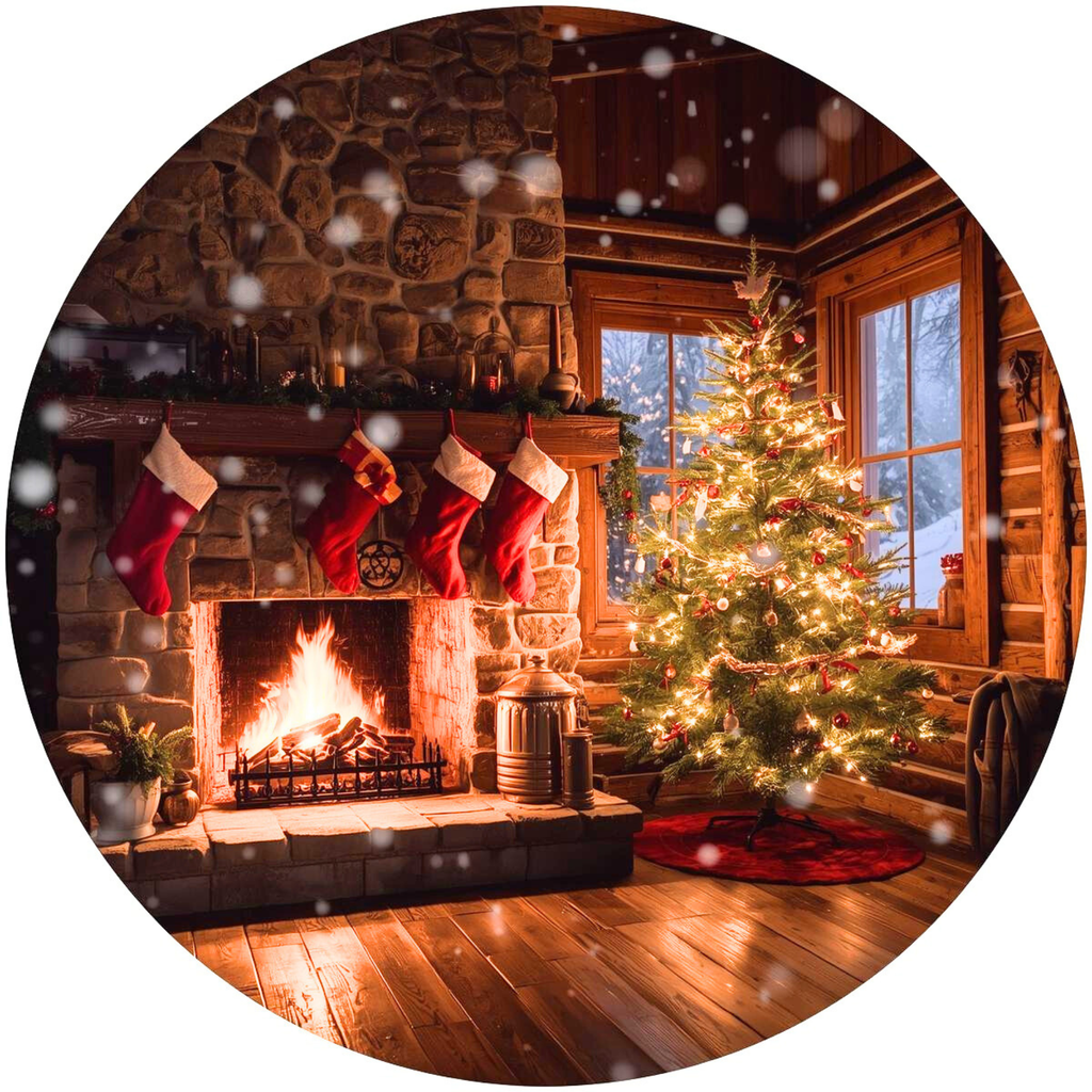 Cozy Fireplace & Christmas Tree Ceramic Ornament