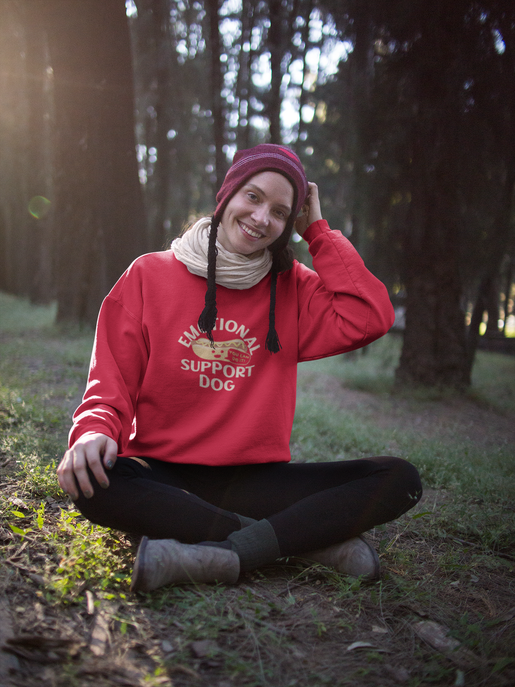 Emotional Support Dog – Funny Hot Dog Pun Crewneck Sweatshirt