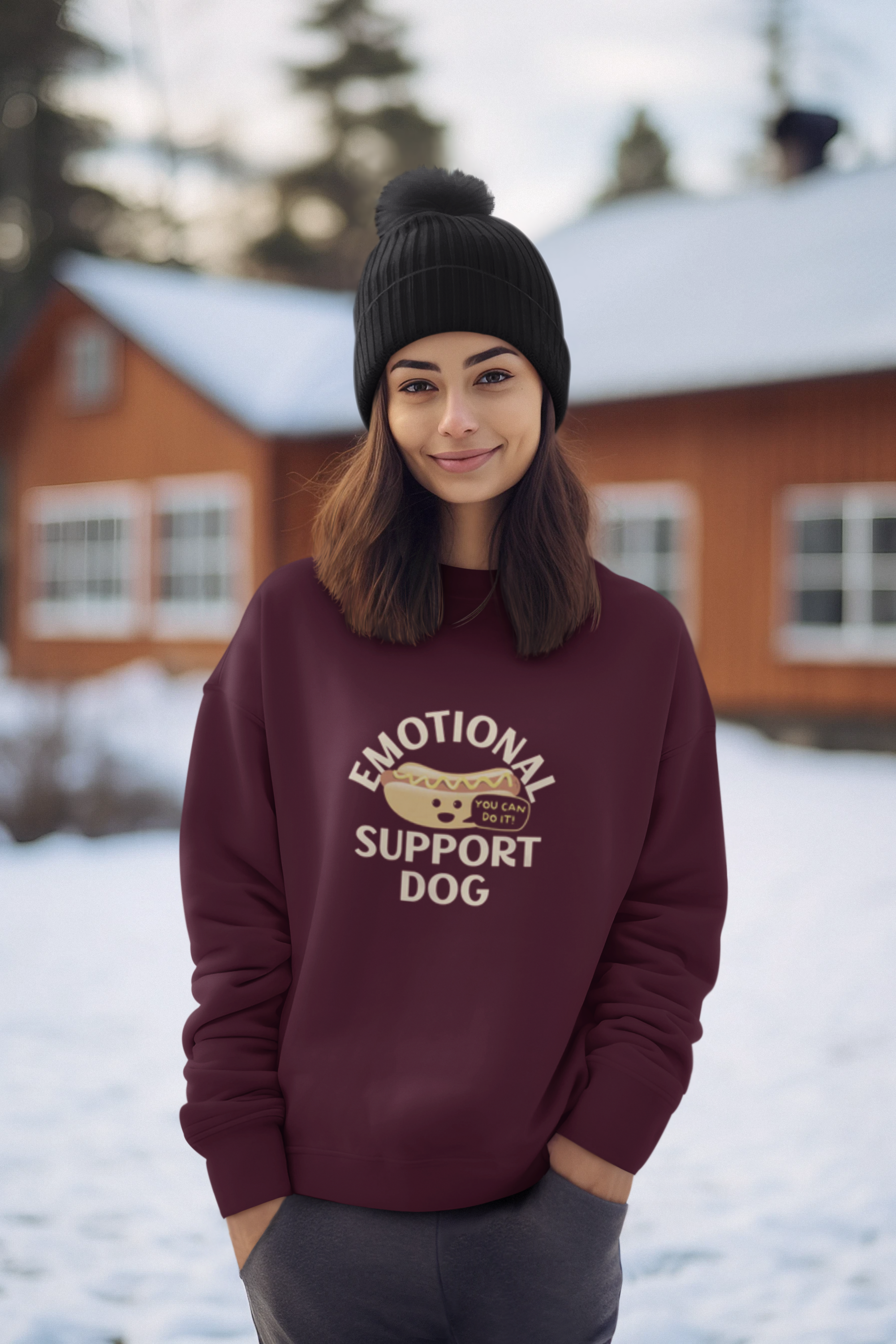 Emotional Support Dog – Funny Hot Dog Pun Crewneck Sweatshirt