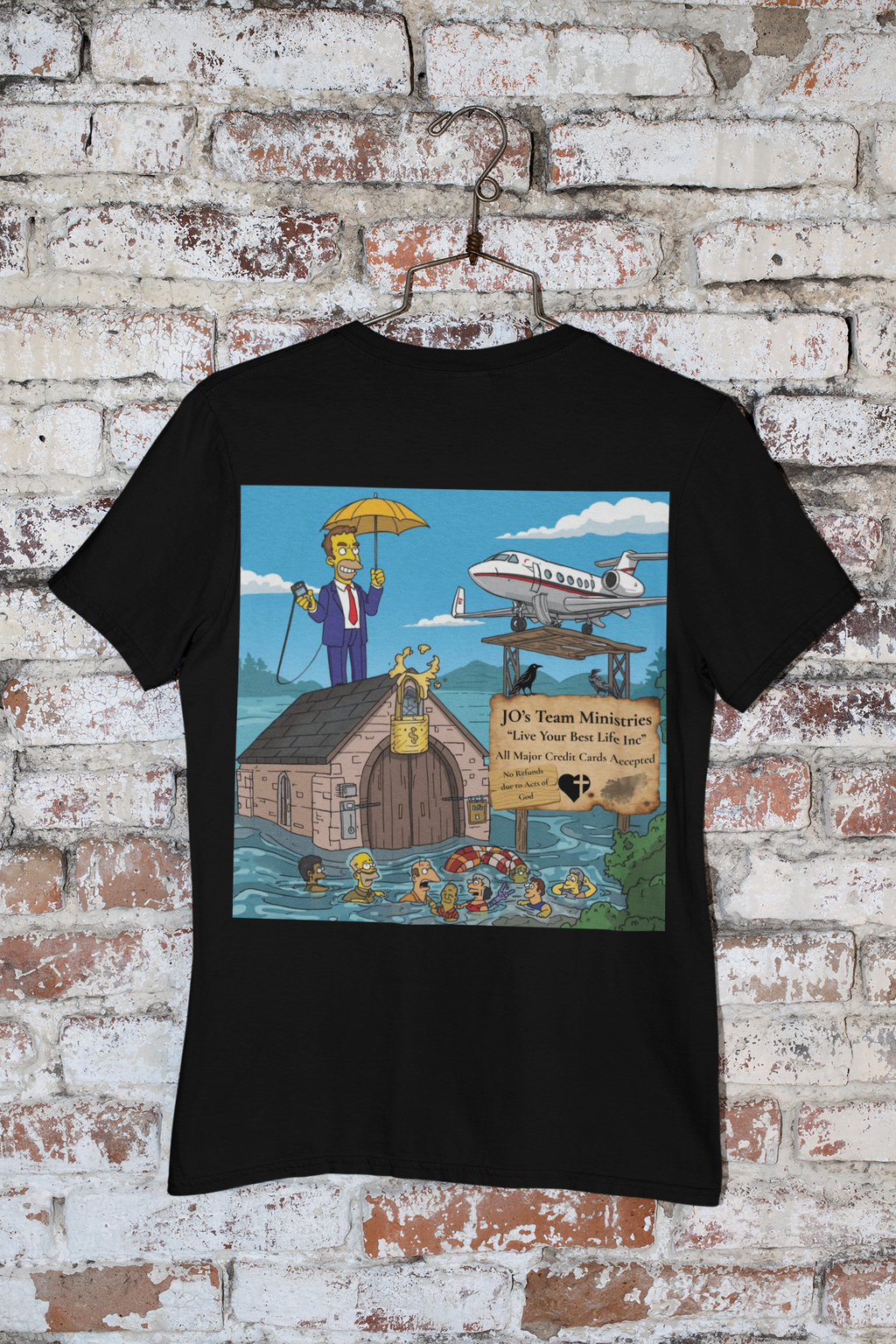 Prosperity Gospel Parody T-Shirt – “JO’s Team Ministries” Simpsons-Style Satire Tee
