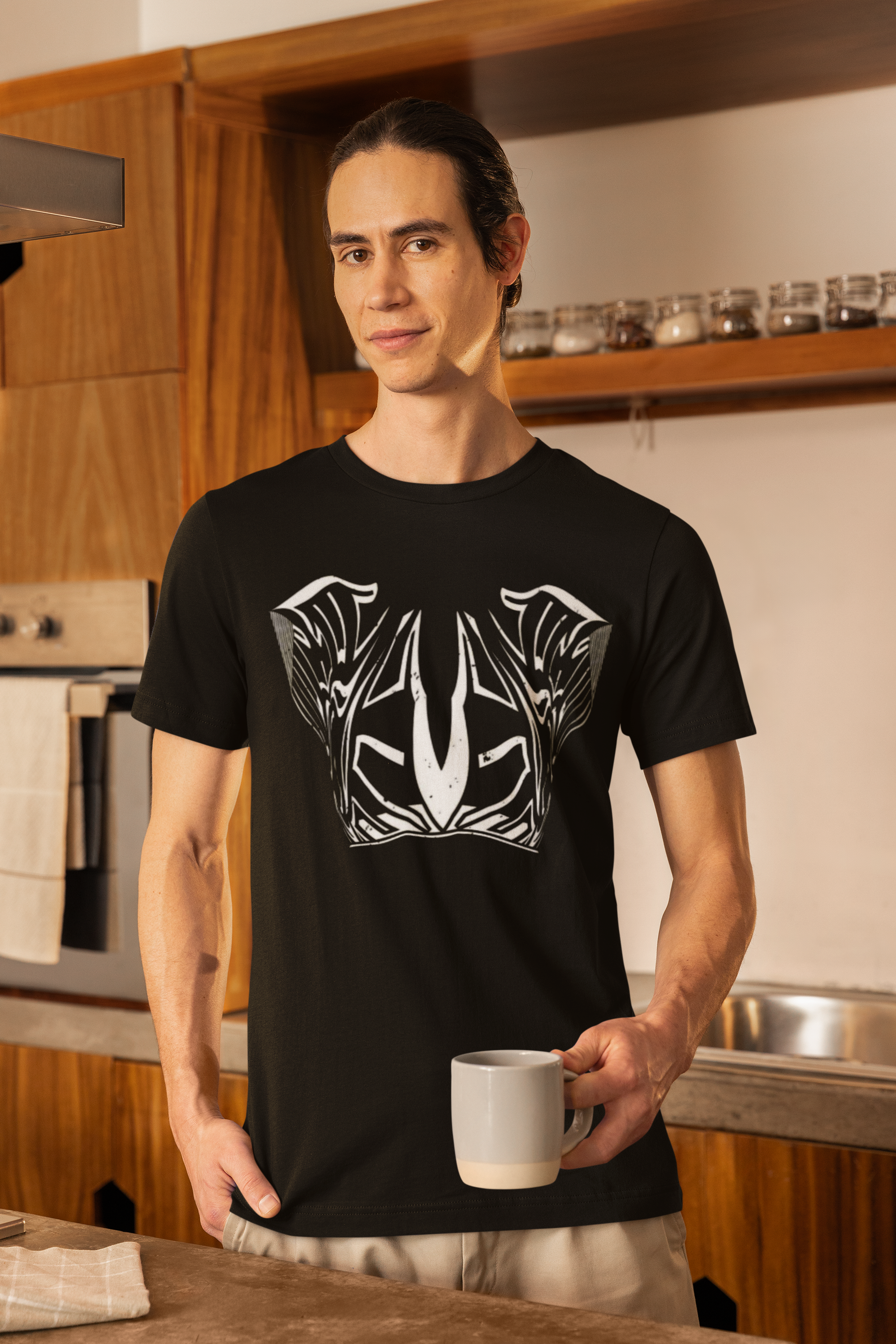 Tribal Chest Armor Graphic T-Shirt - Bold High-Contrast Streetwear Tee