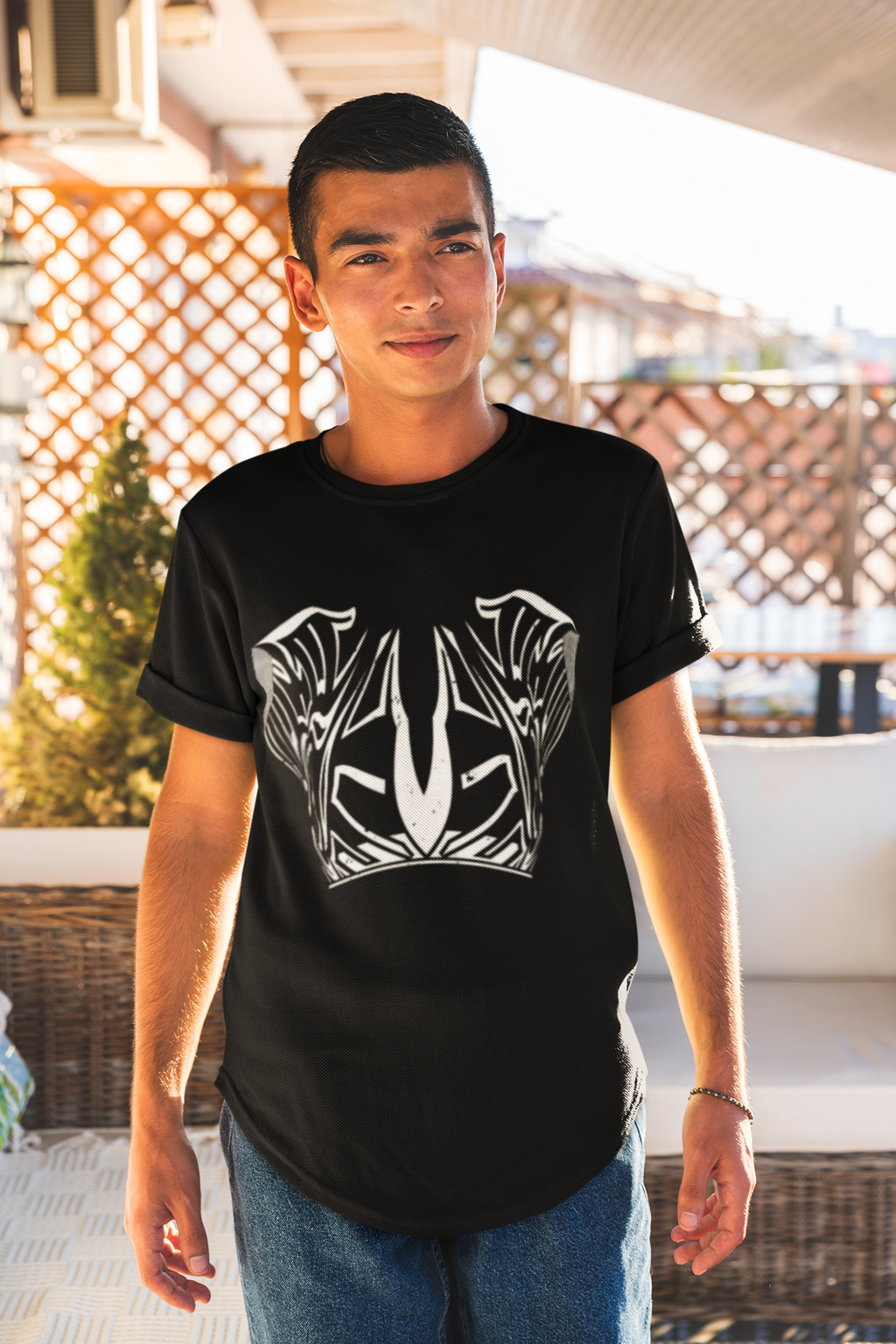 Tribal Chest Armor Graphic T-Shirt - Bold High-Contrast Streetwear Tee