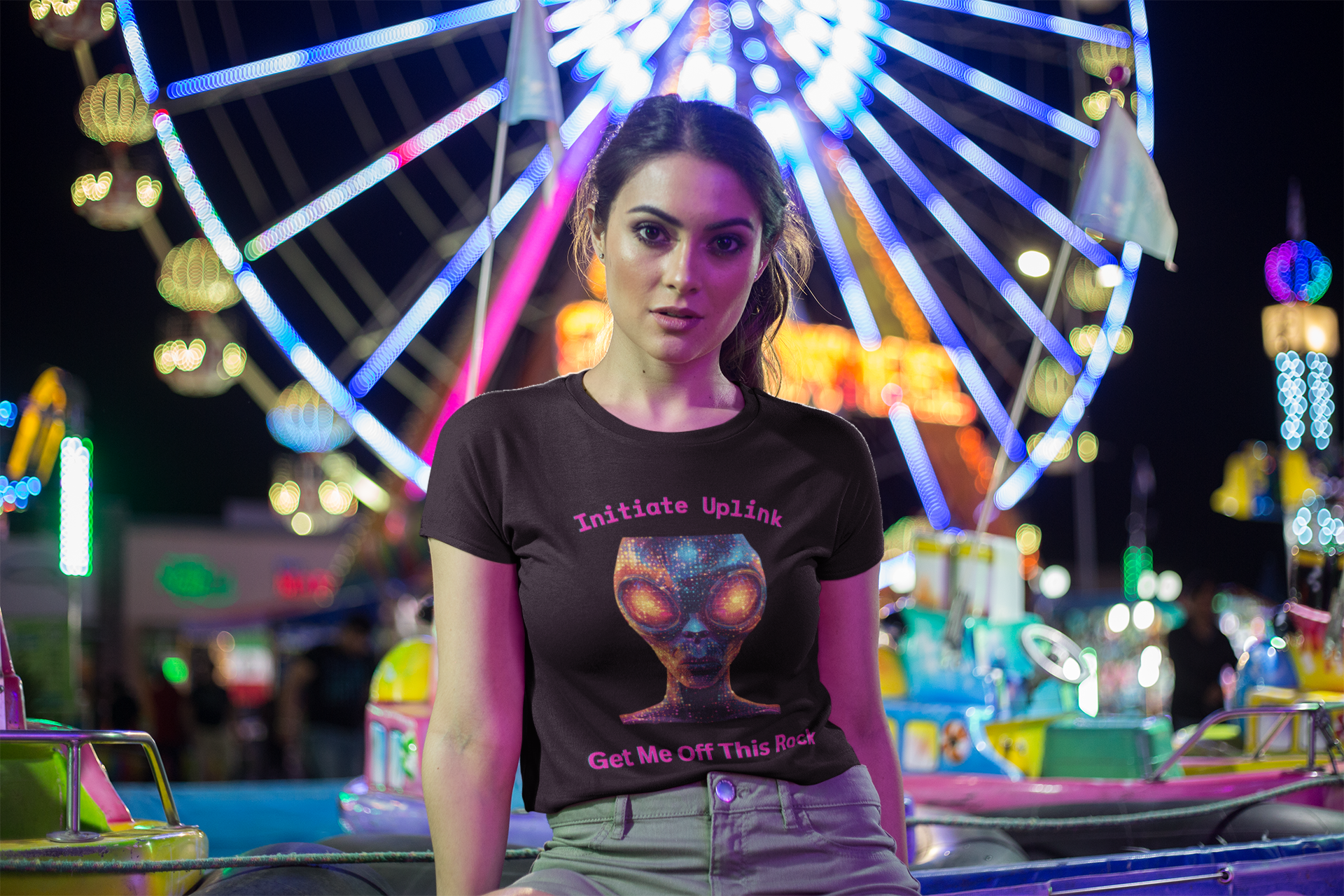 Alien Graphic T-Shirt — "Initiate Uplink / Get Me Off This Rock"