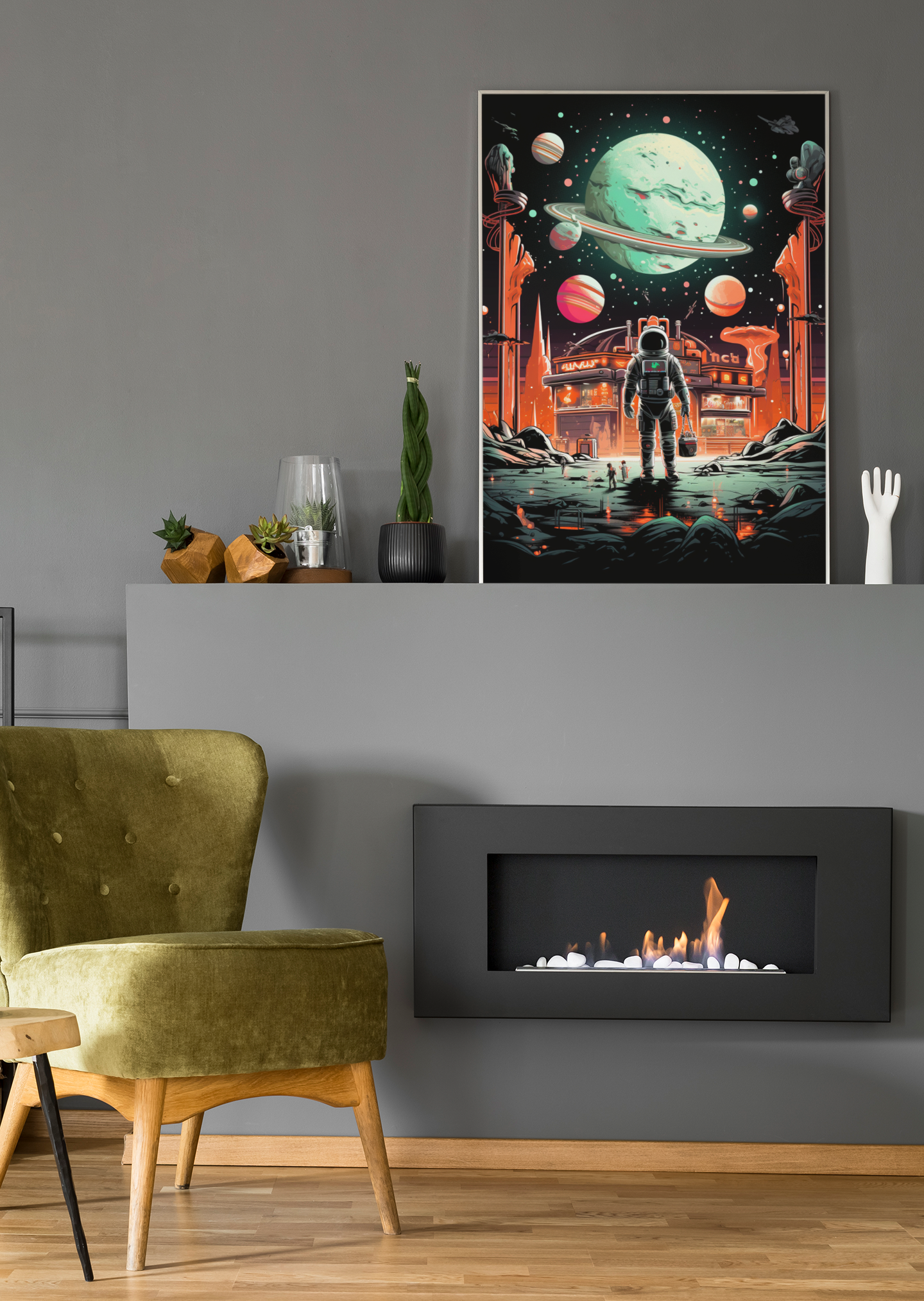 Astronaut at the Edge of the Galaxy – Retro Sci-Fi Wall Art Poster (3 Sizes)