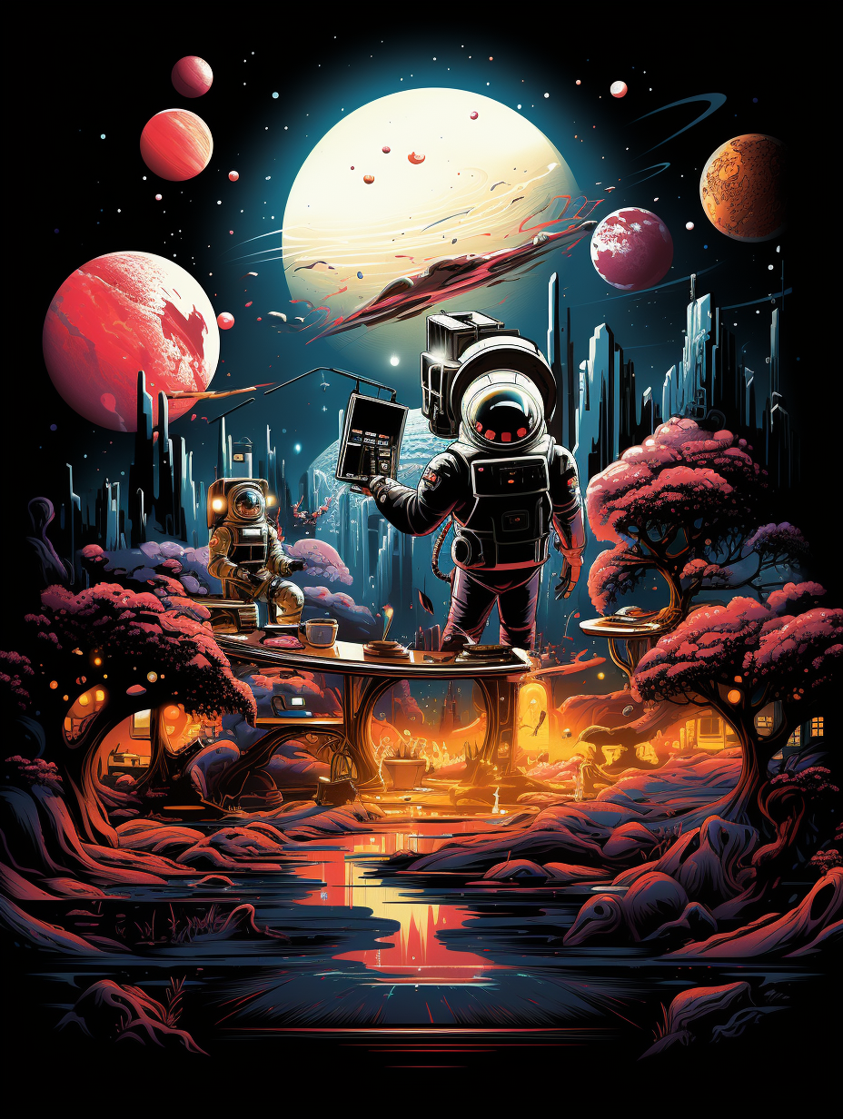 Galactic Explorers at Dawn – Retro Space Adventure Poster (3 Sizes)