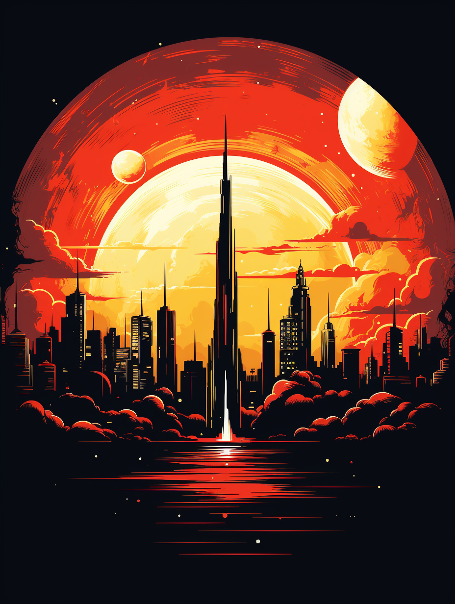 Solar Rise Skyline Poster – Retro Sci-Fi Wall Art (3 Sizes)