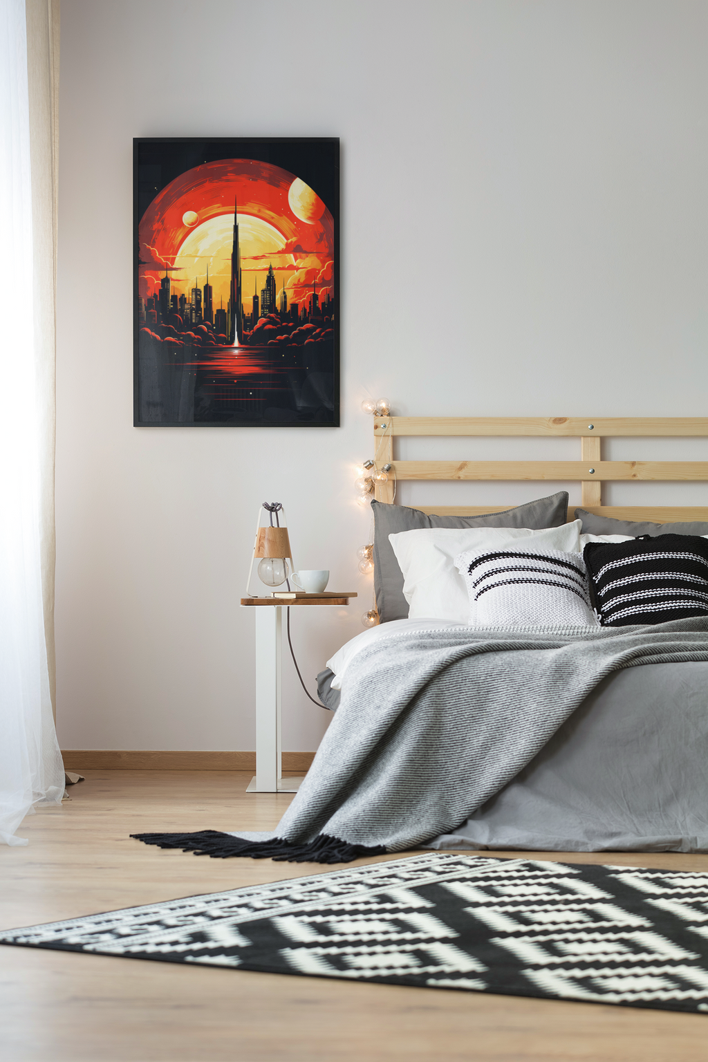 Solar Rise Skyline Poster – Retro Sci-Fi Wall Art (3 Sizes)