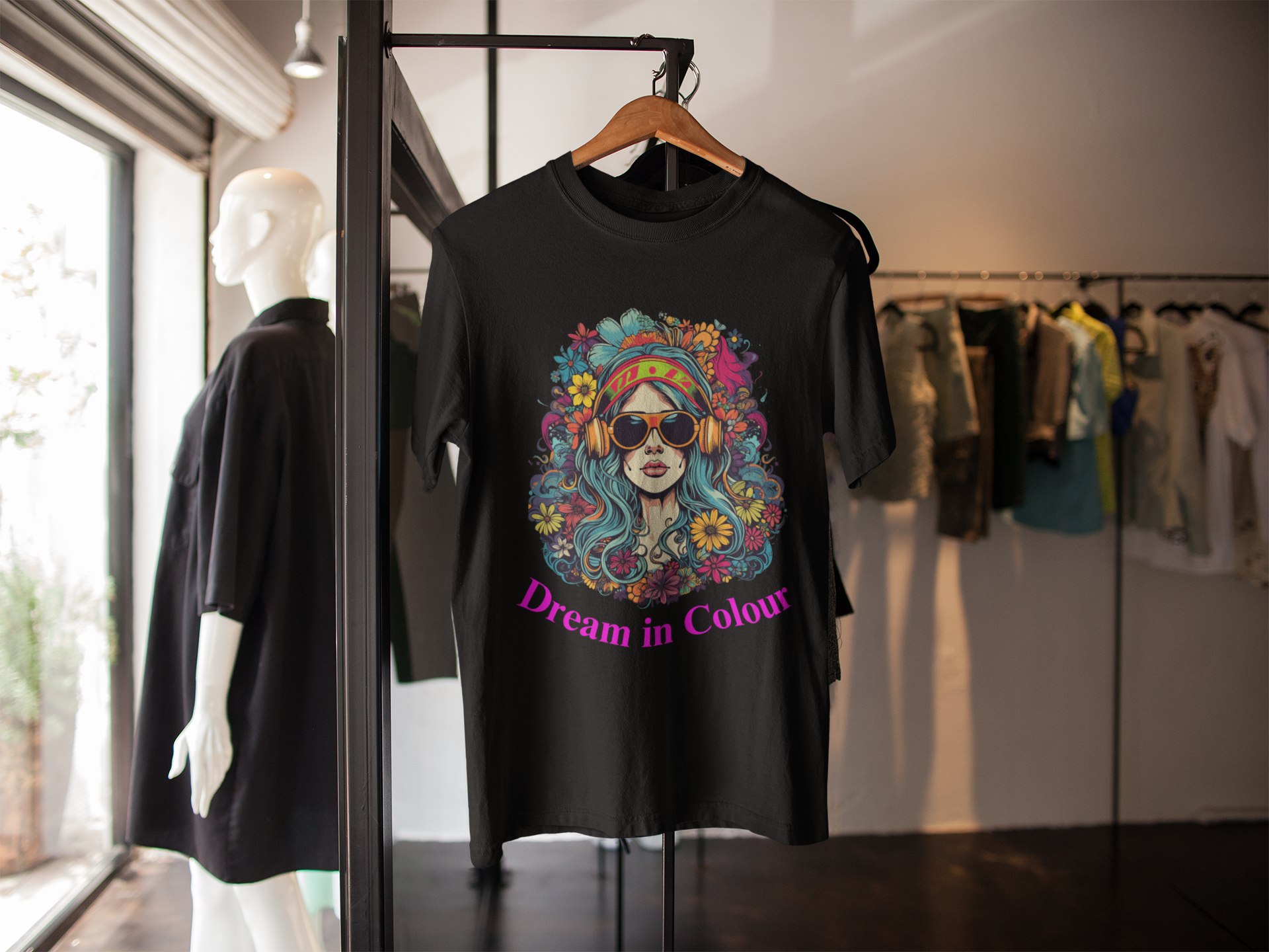 Dream in Colour – Retro Psychedelic Women’s Tee (Black Only)
