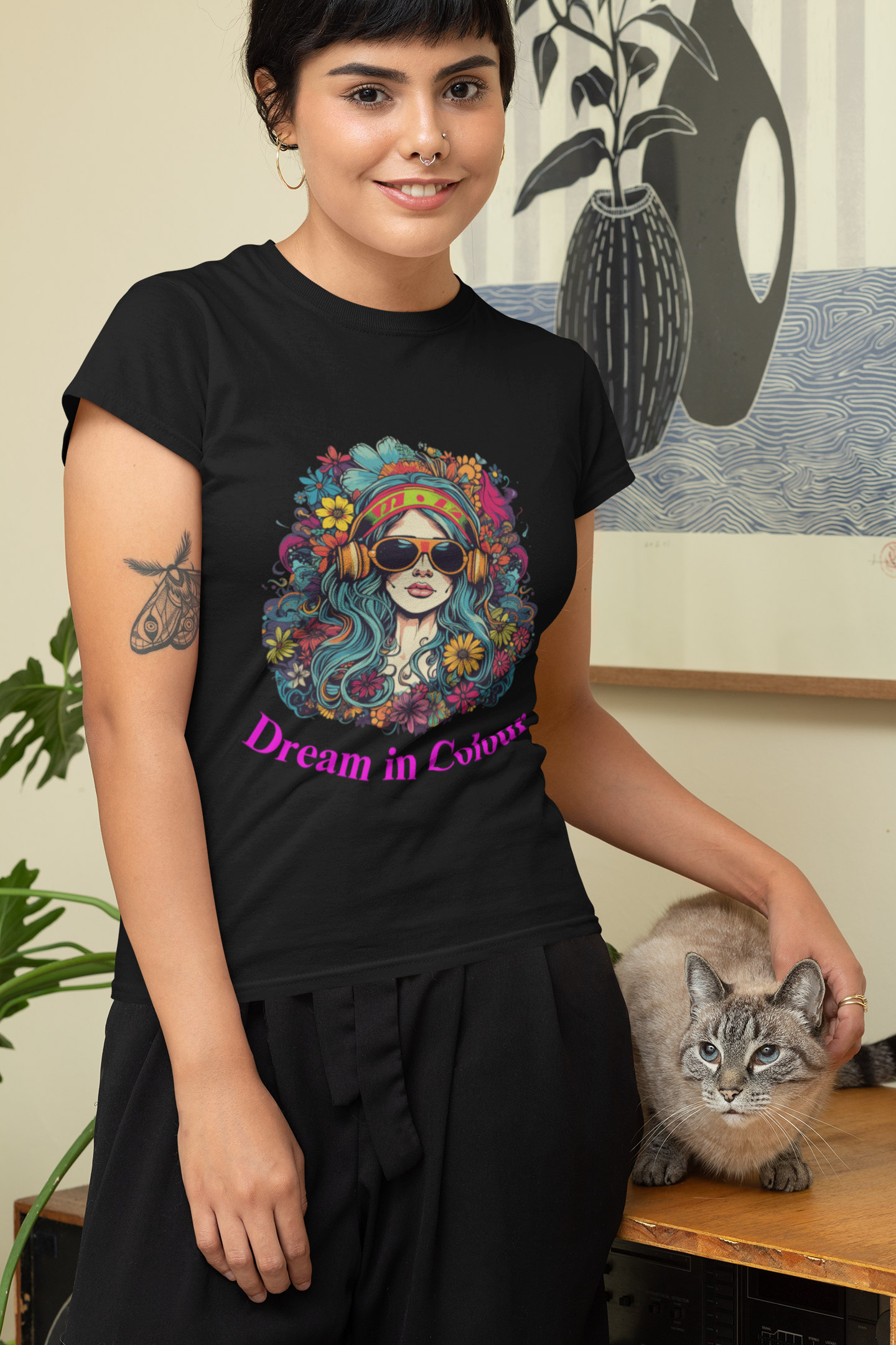 Dream in Colour – Retro Psychedelic Women’s Tee (Black Only)