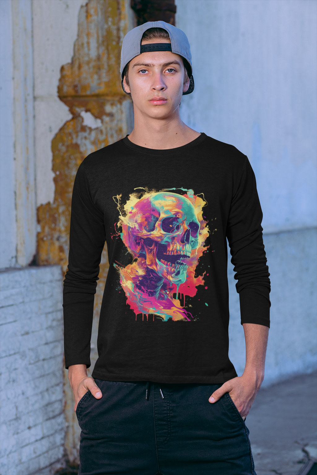 Neon Skull — Abstract Street Art Long Sleeve Tee