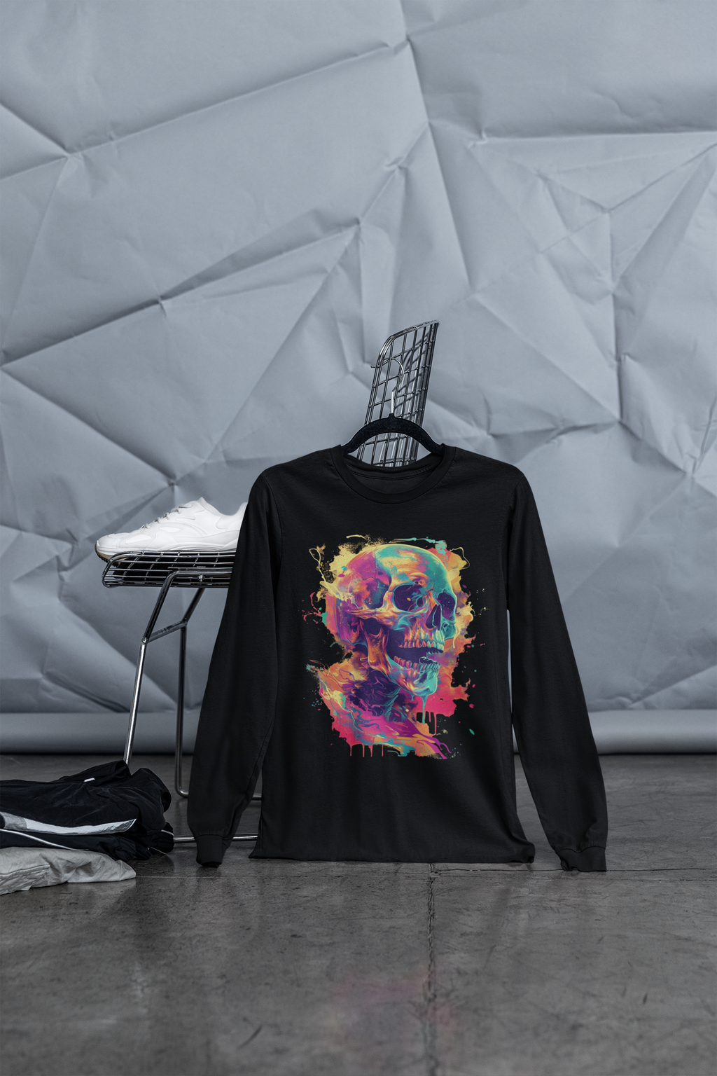 Neon Skull — Abstract Street Art Long Sleeve Tee