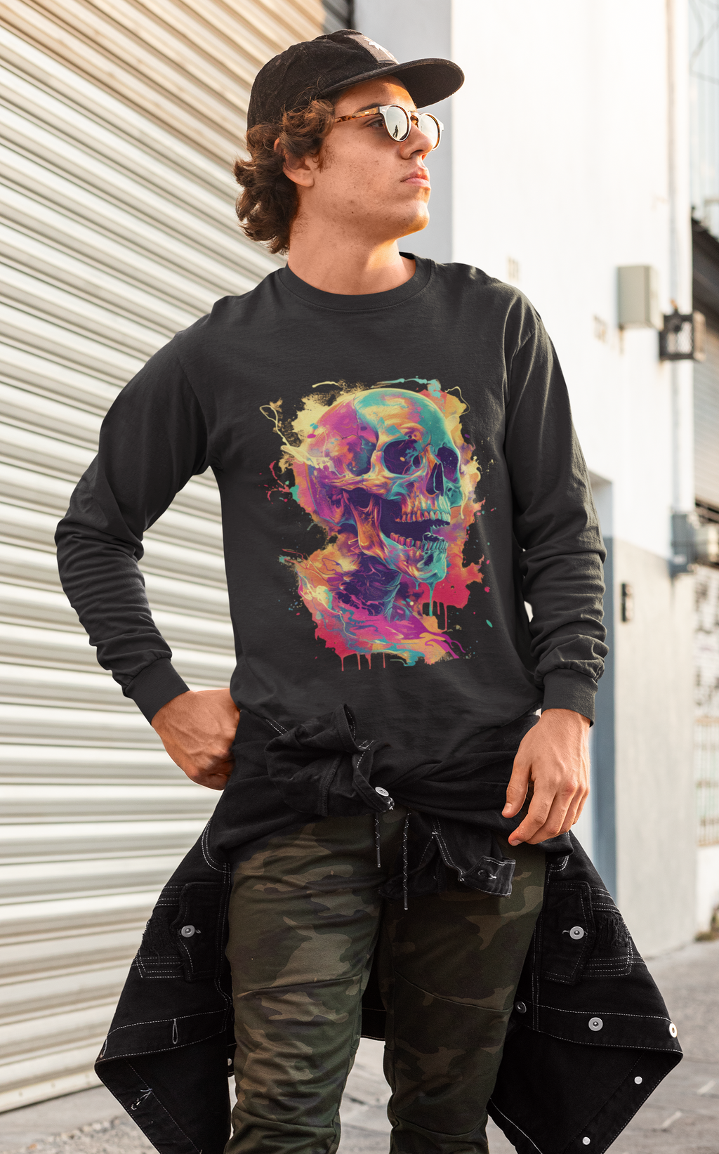 Neon Skull — Abstract Street Art Long Sleeve Tee