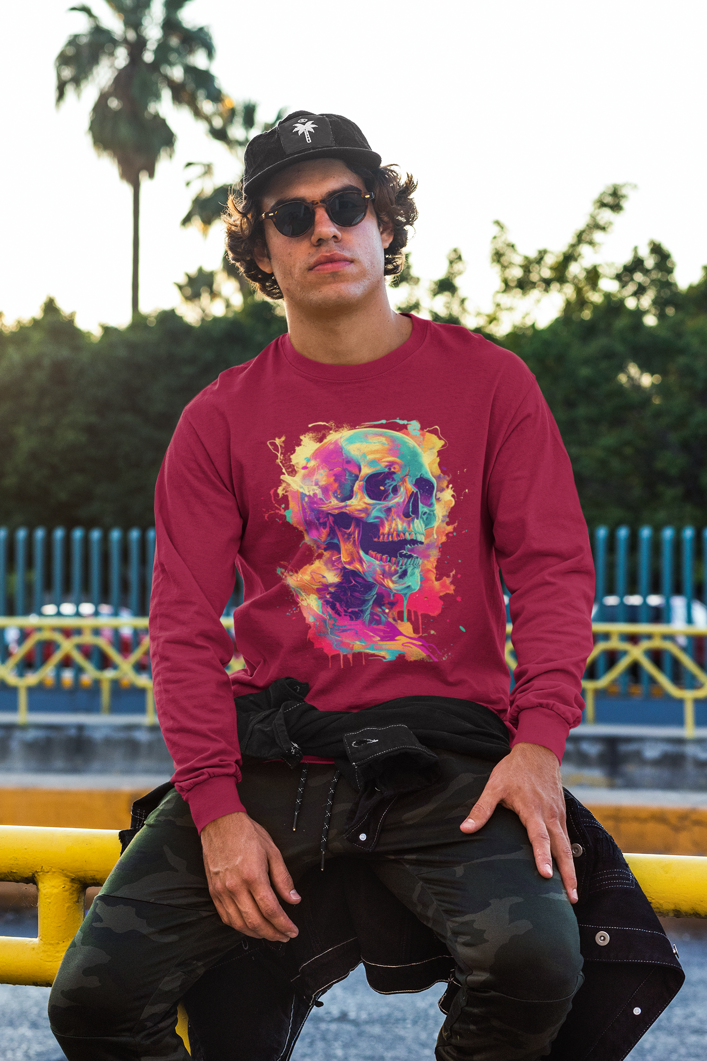 Neon Skull — Abstract Street Art Long Sleeve Tee