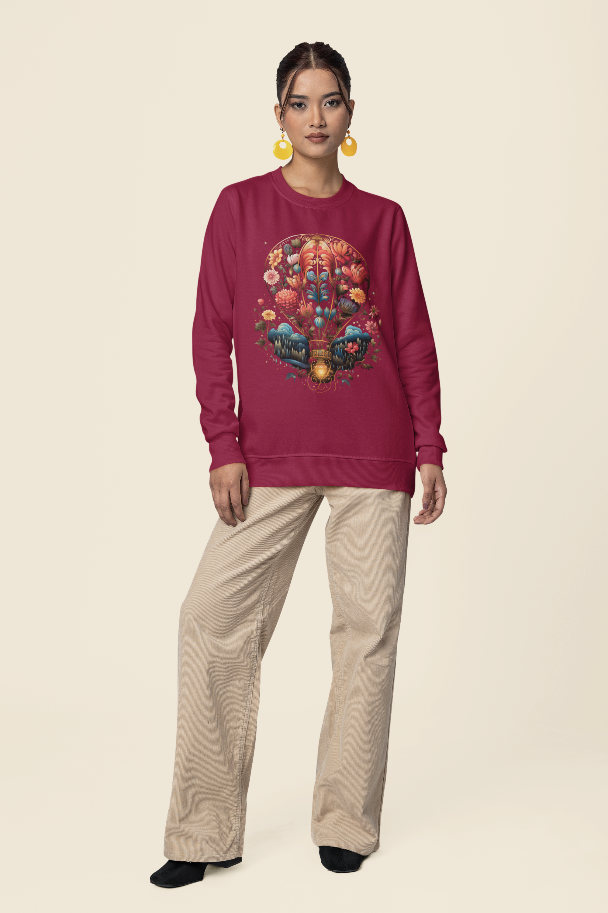 Dreamers Rise Higher — Floral Hot Air Balloon Premium Sweatshirt