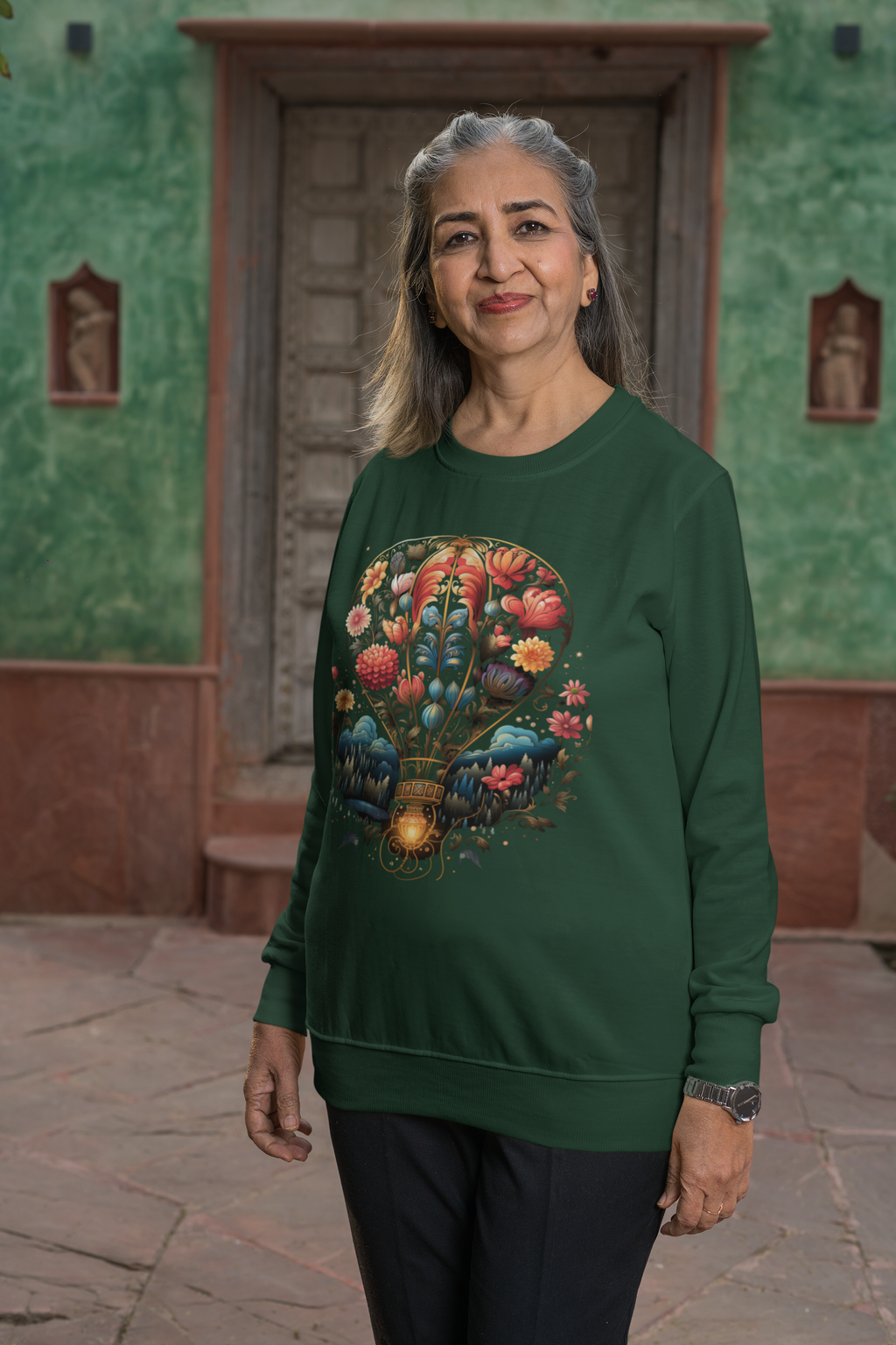 Dreamers Rise Higher — Floral Hot Air Balloon Premium Sweatshirt