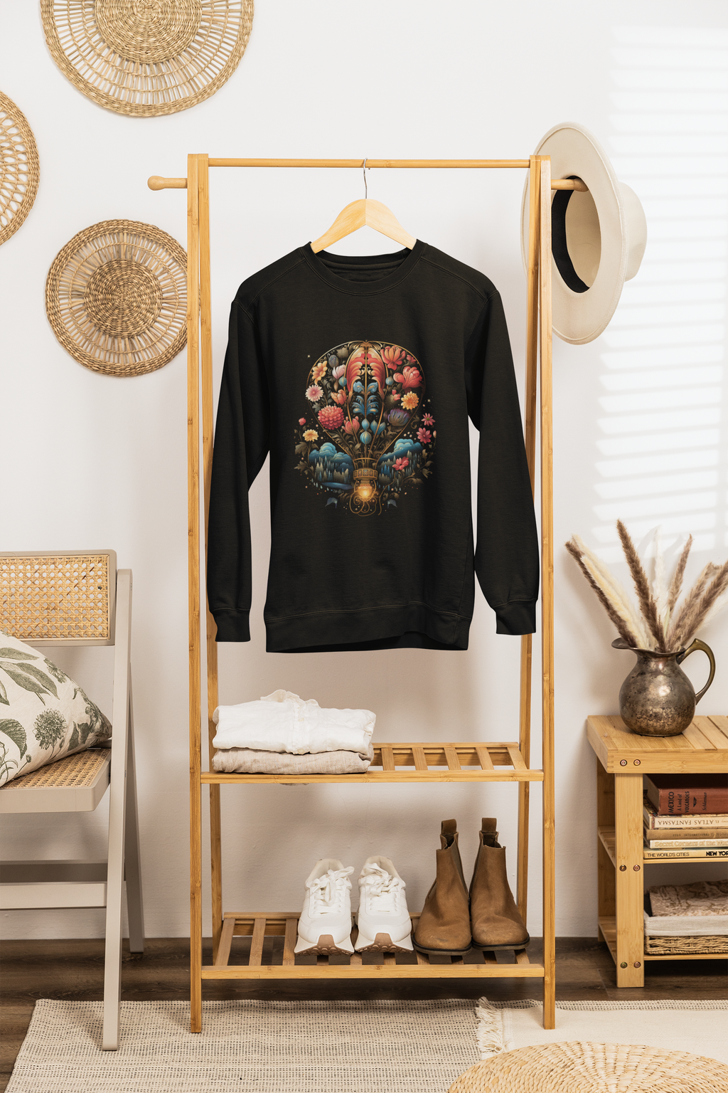 Dreamers Rise Higher — Floral Hot Air Balloon Premium Sweatshirt