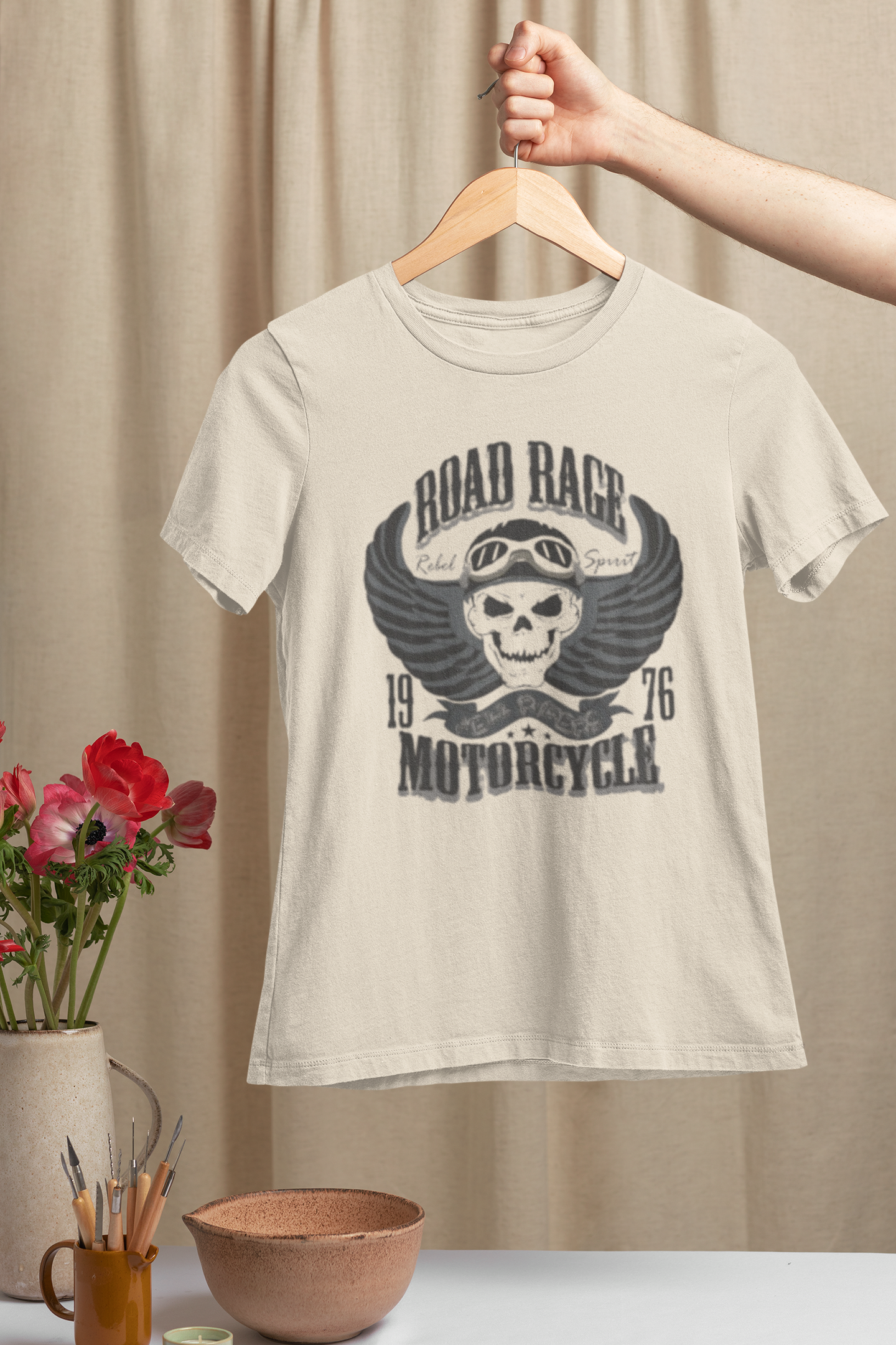 Road Rage Motorcycle Rebel Spirit Skull - Vintage Biker Graphic Tee