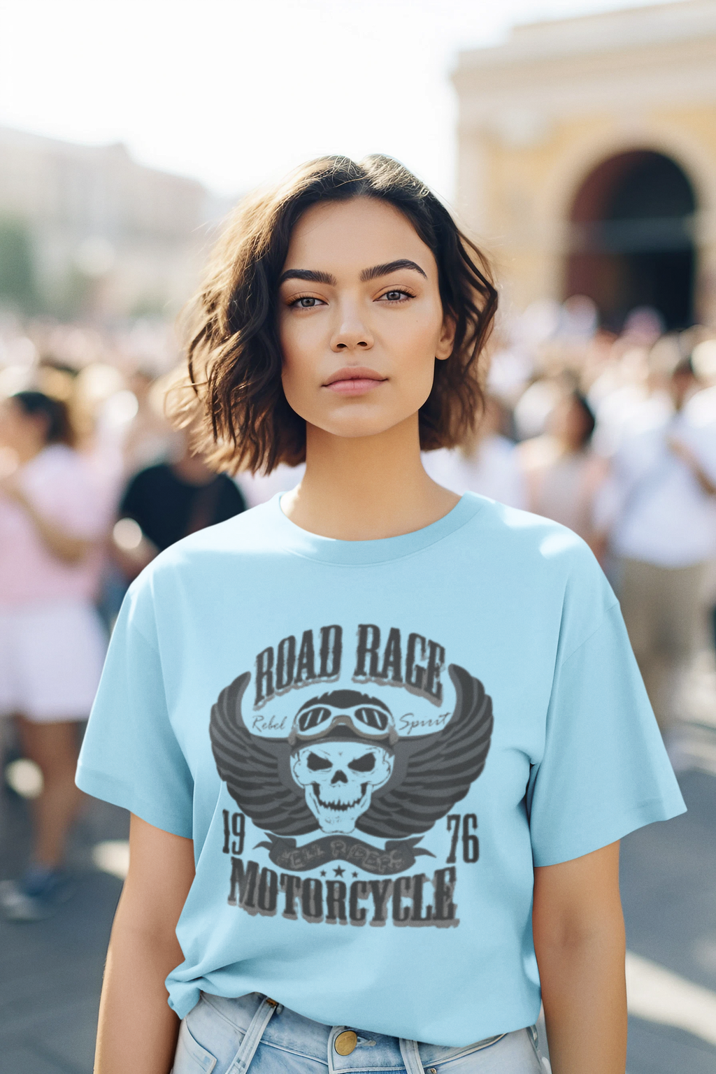 Road Rage Motorcycle Rebel Spirit Skull - Vintage Biker Graphic Tee