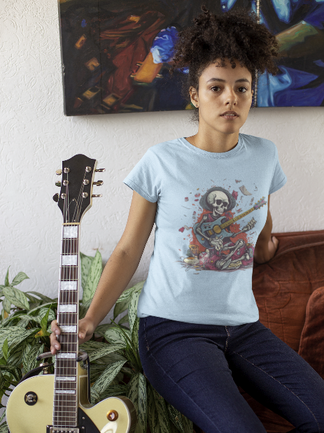 Skull Guitarist Tee - Premium Rock & Roll Skeleton Graphic T-Shirt