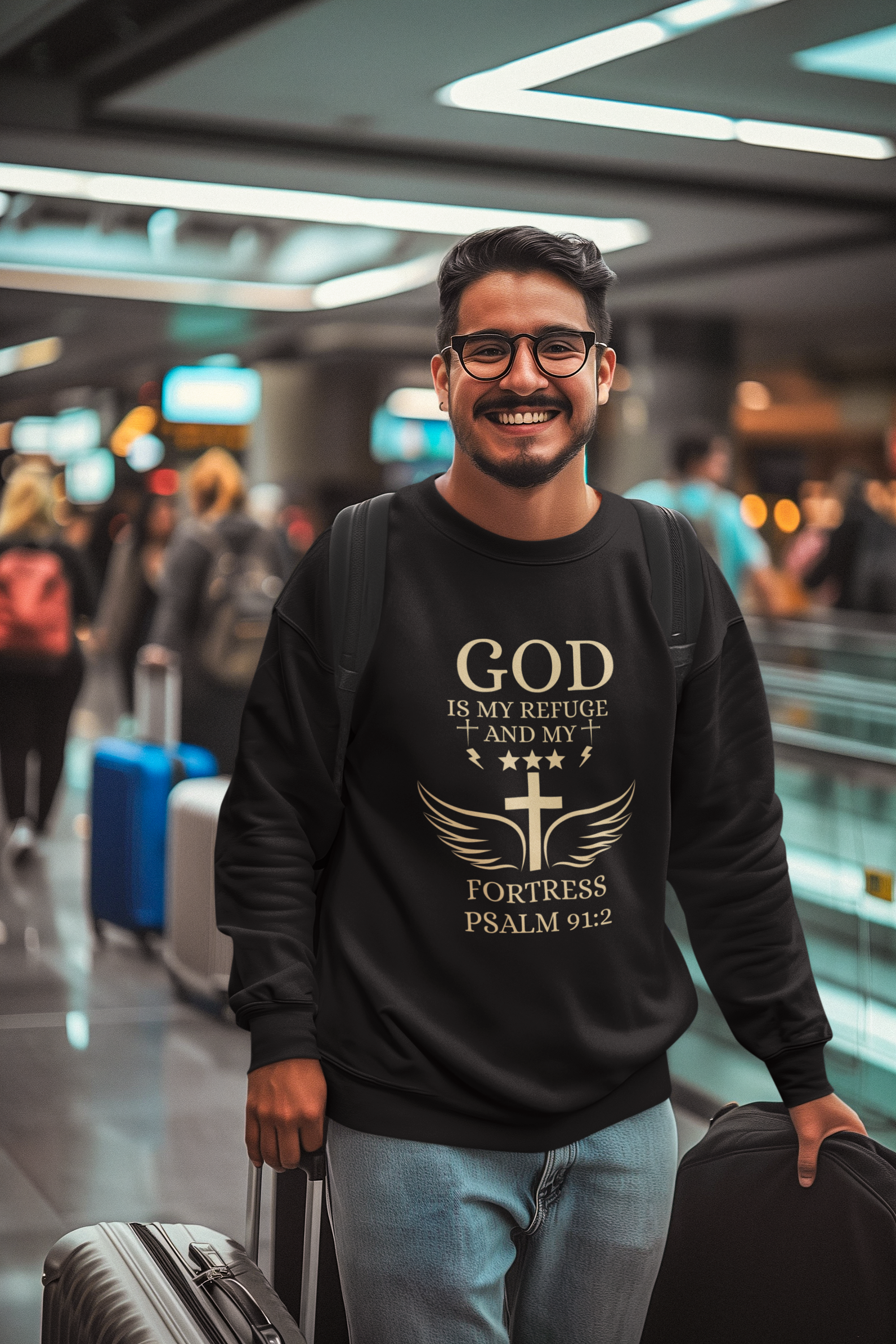 Christian Crewneck Sweatshirt - "God Is My Refuge and My Fortress" Psalm 91:2