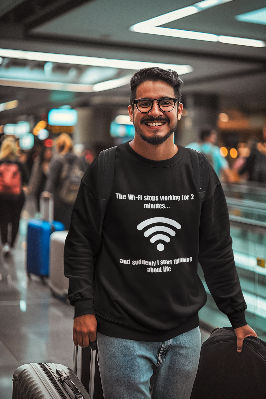 Crewneck Sweatshirt — "The Wi‑Fi Stops Working for 2 Minutes...and Suddenly I Start Thinking About Life"
