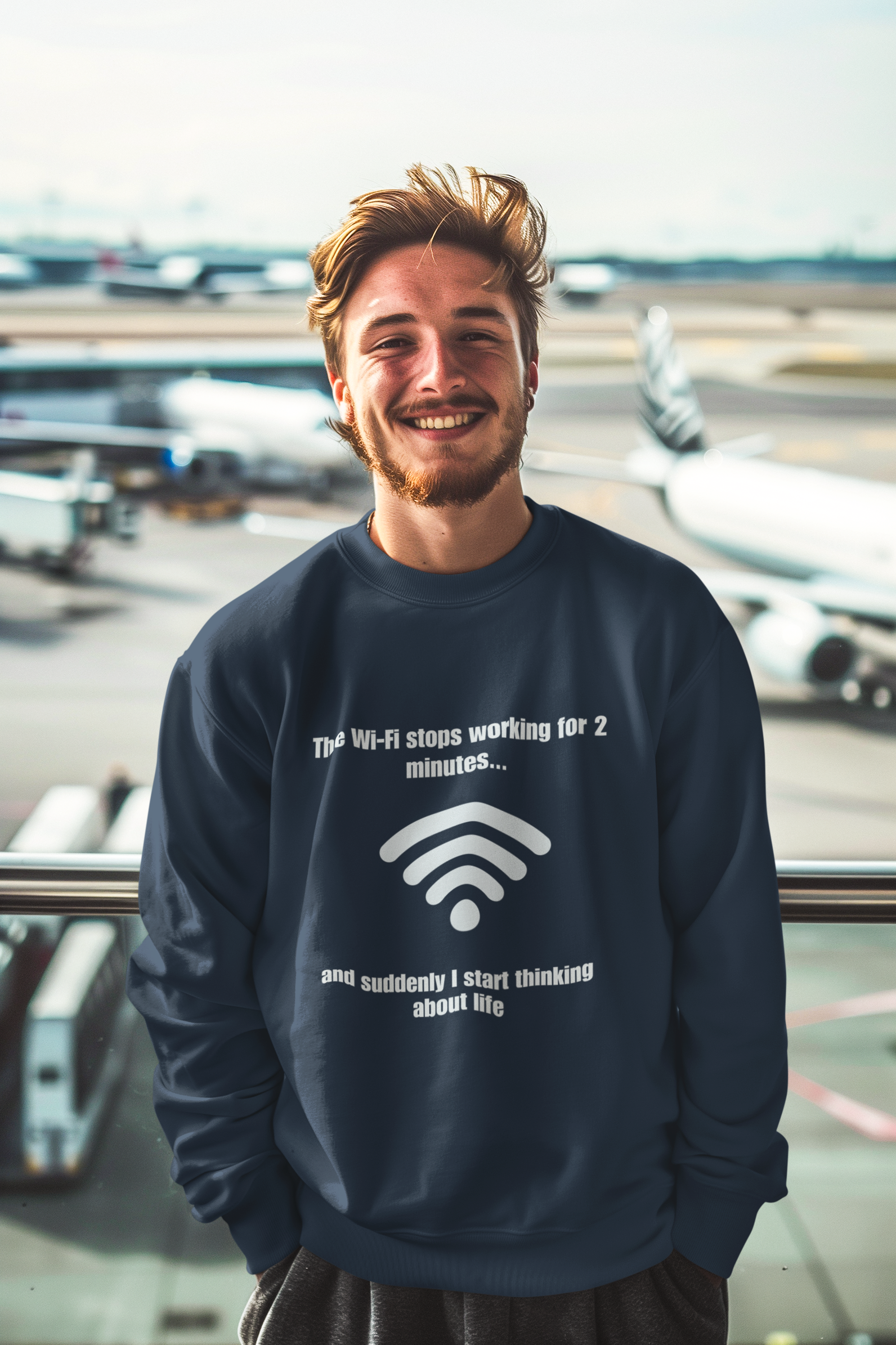 Crewneck Sweatshirt — "The Wi‑Fi Stops Working for 2 Minutes...and Suddenly I Start Thinking About Life"