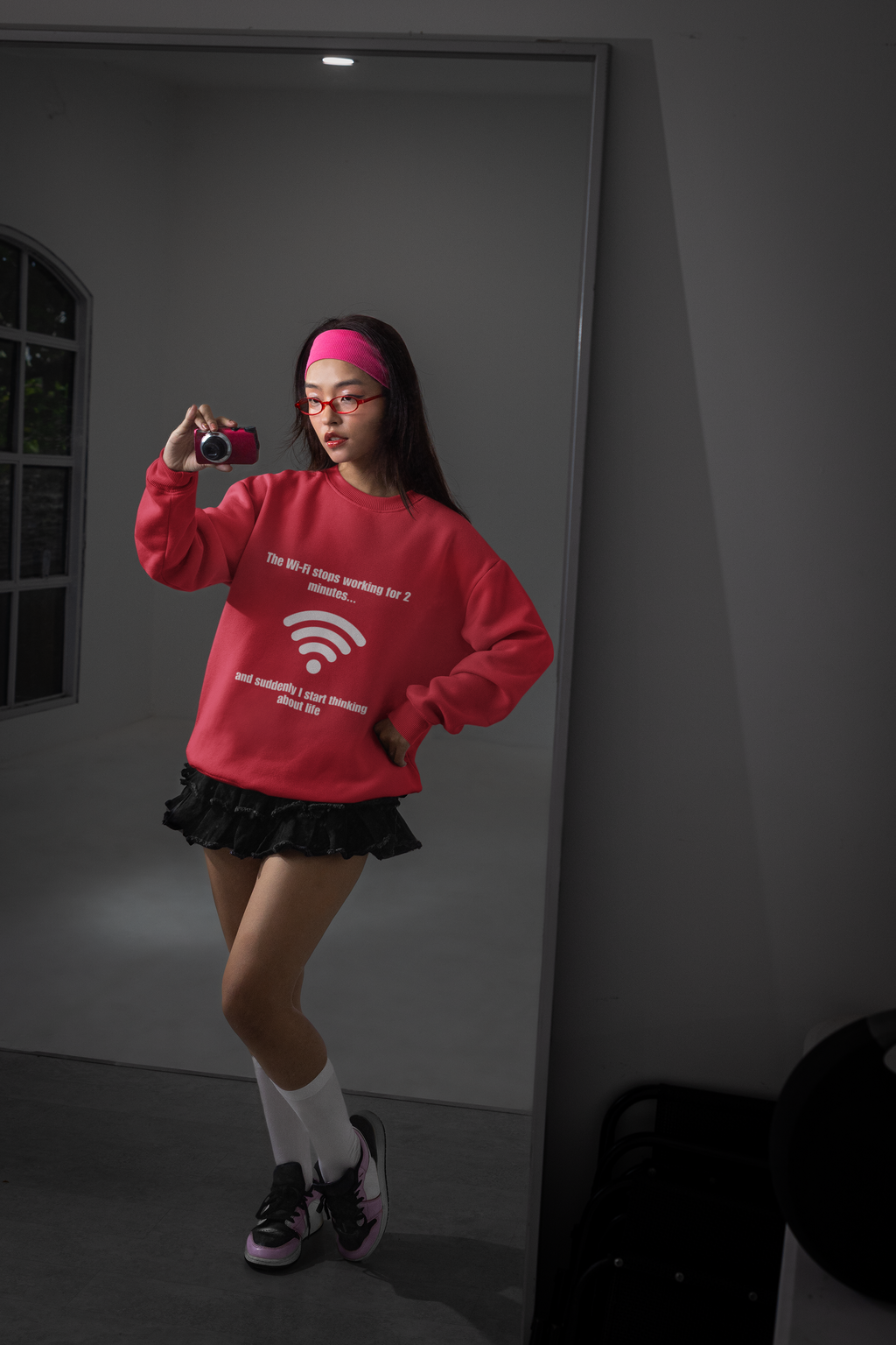 Crewneck Sweatshirt — "The Wi‑Fi Stops Working for 2 Minutes...and Suddenly I Start Thinking About Life"