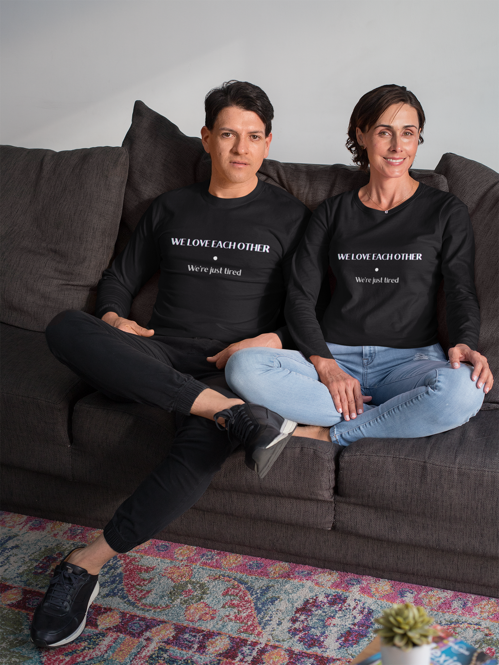 We Love Each Other – We’re Just Tired Funny Relationship Sweatshirt (Black)