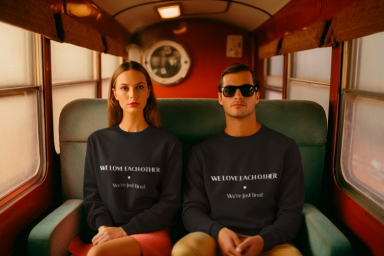 We Love Each Other – We’re Just Tired Funny Relationship Sweatshirt (Black)