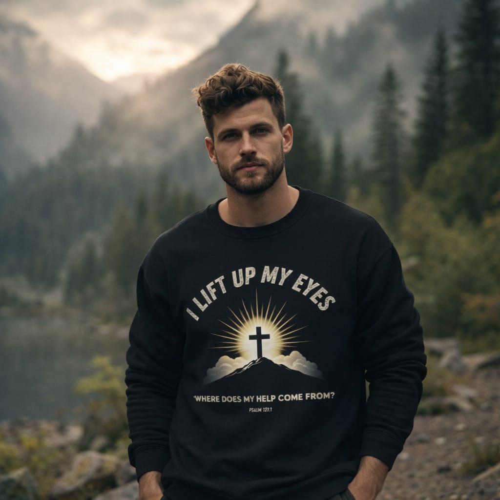 Rugged Faith Sweatshirt | Psalm 121 | I Lift Up My Eyes