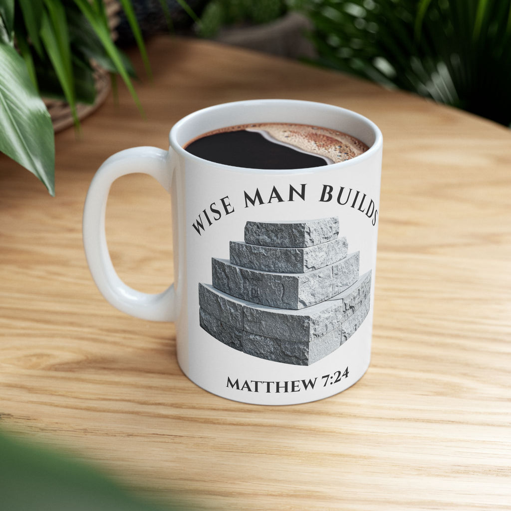 Wise Man Builds On The Rock Mug - Matthew 7:24 - Strong Faith Christian Drinkware - 11oz, 15oz