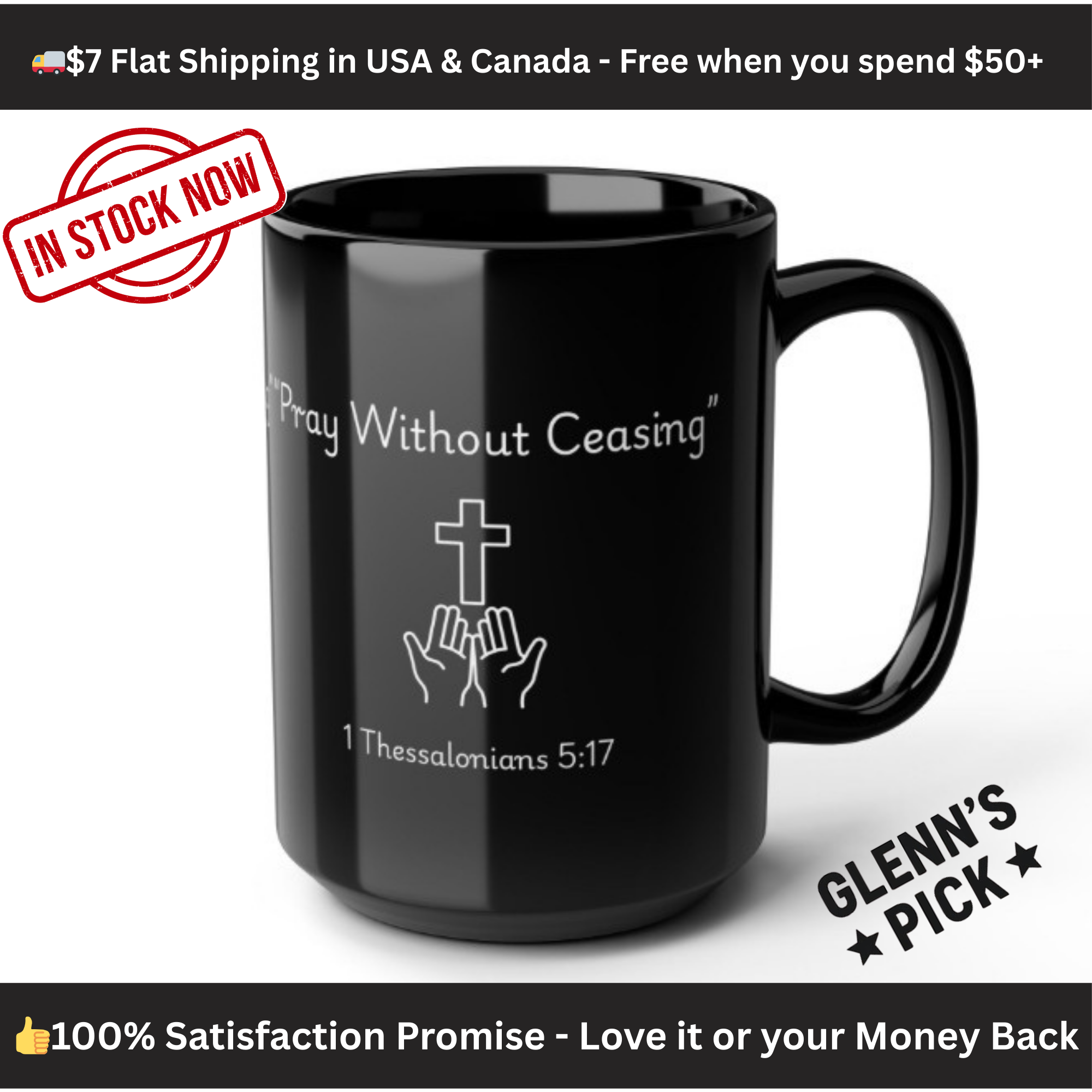 Pray Without Ceasing – Christian Black Coffee Mug
