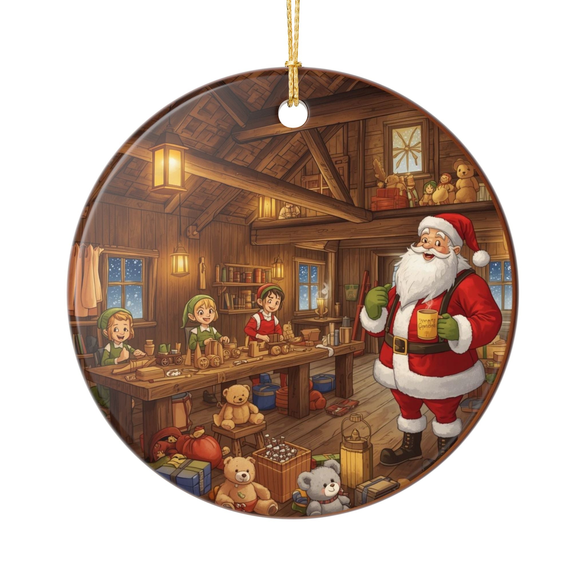 Santa’s Workshop Ornament — Two-Sided Holiday Print