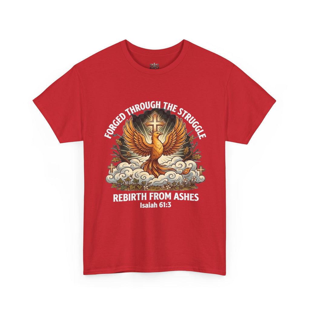 Christian Phoenix Tee - Forged Through the Struggle - Rebirth from Ashes - Isaiah 61:3