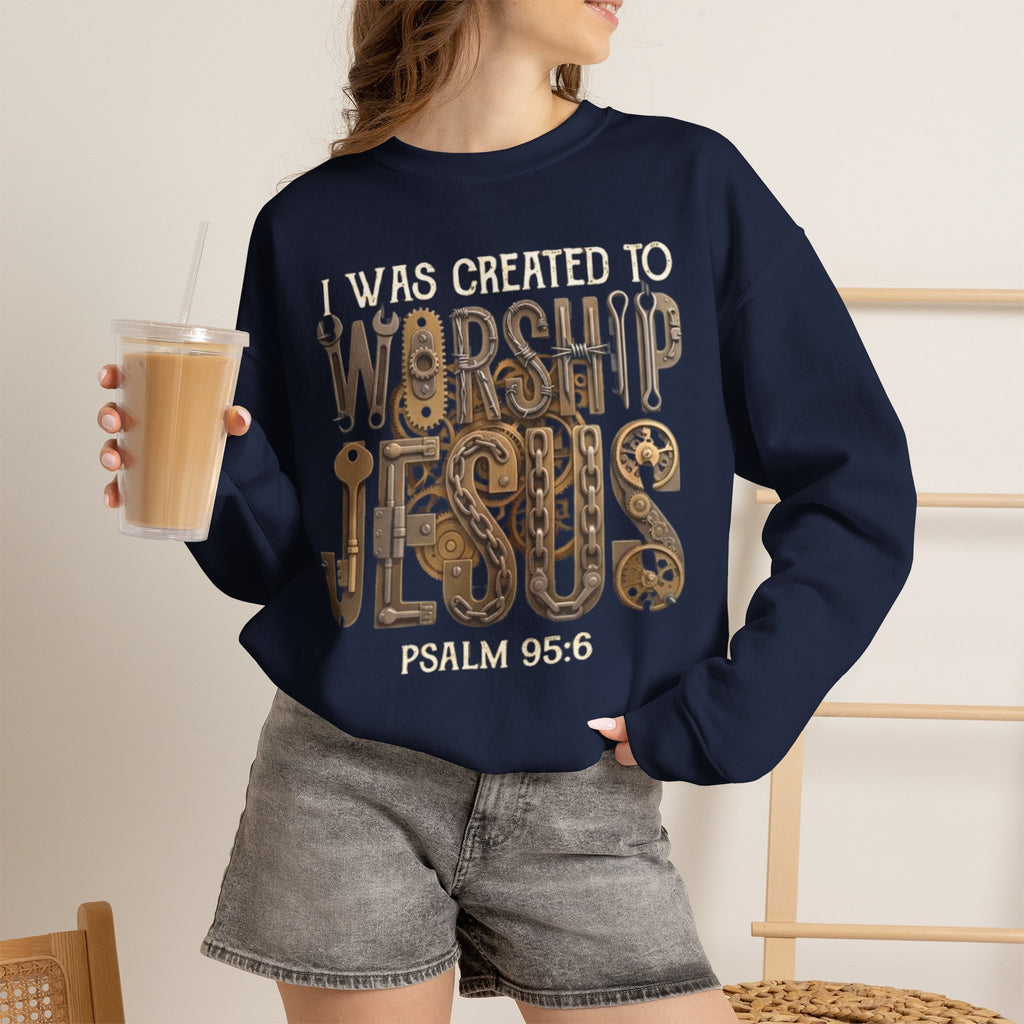 Worship Jesus Psalm 95:6 Crewneck Sweatshirt – Christian Faith Pullover
